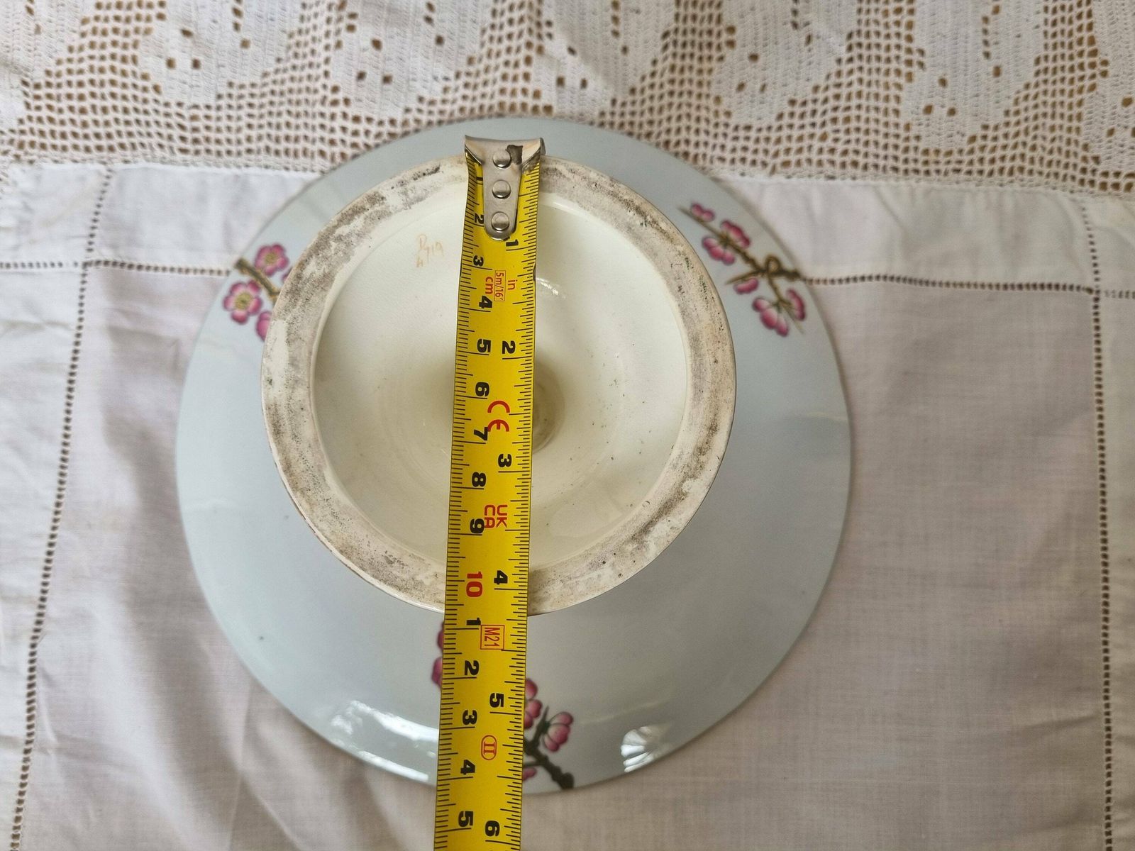 Antique Chinoiserie Cake Stand | Hand Painted Cherry Blossom Bird Porcelain Pedestal Plate | Gold Trim Asian Tazza Serving Platter photo vintage