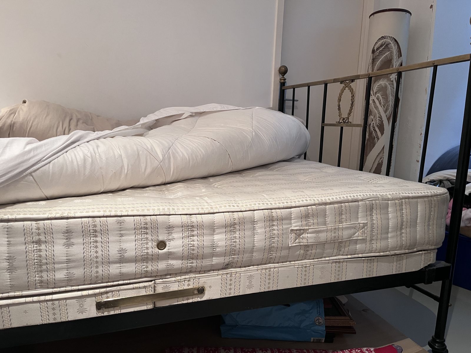 Victorian Cast Iron + Brass Double Bed With Base, Wheels/Castors And Mattress (Seventh Heaven) photo furniture