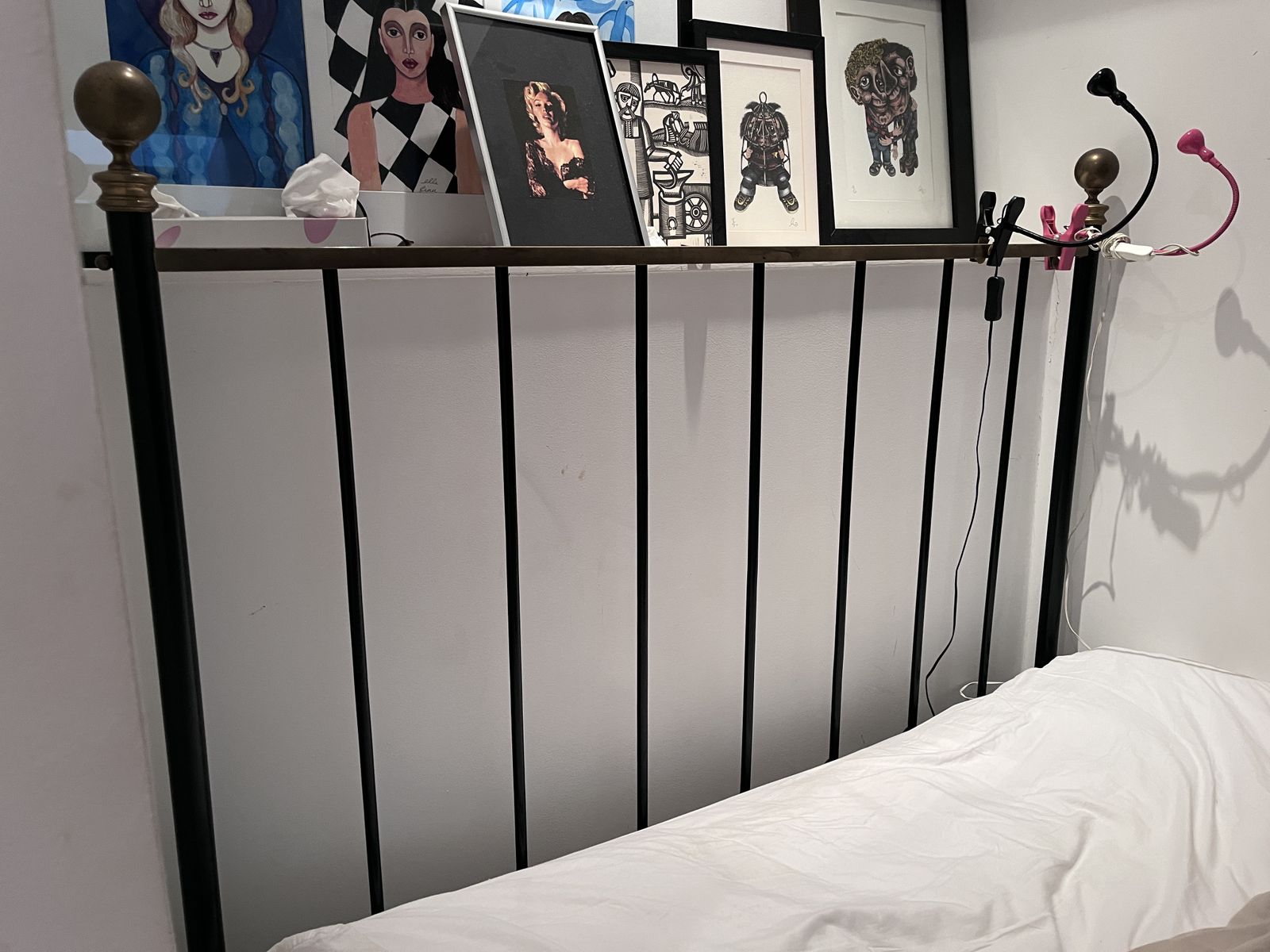 Victorian Cast Iron + Brass Double Bed With Base, Wheels/Castors And Mattress (Seventh Heaven) photo for sale