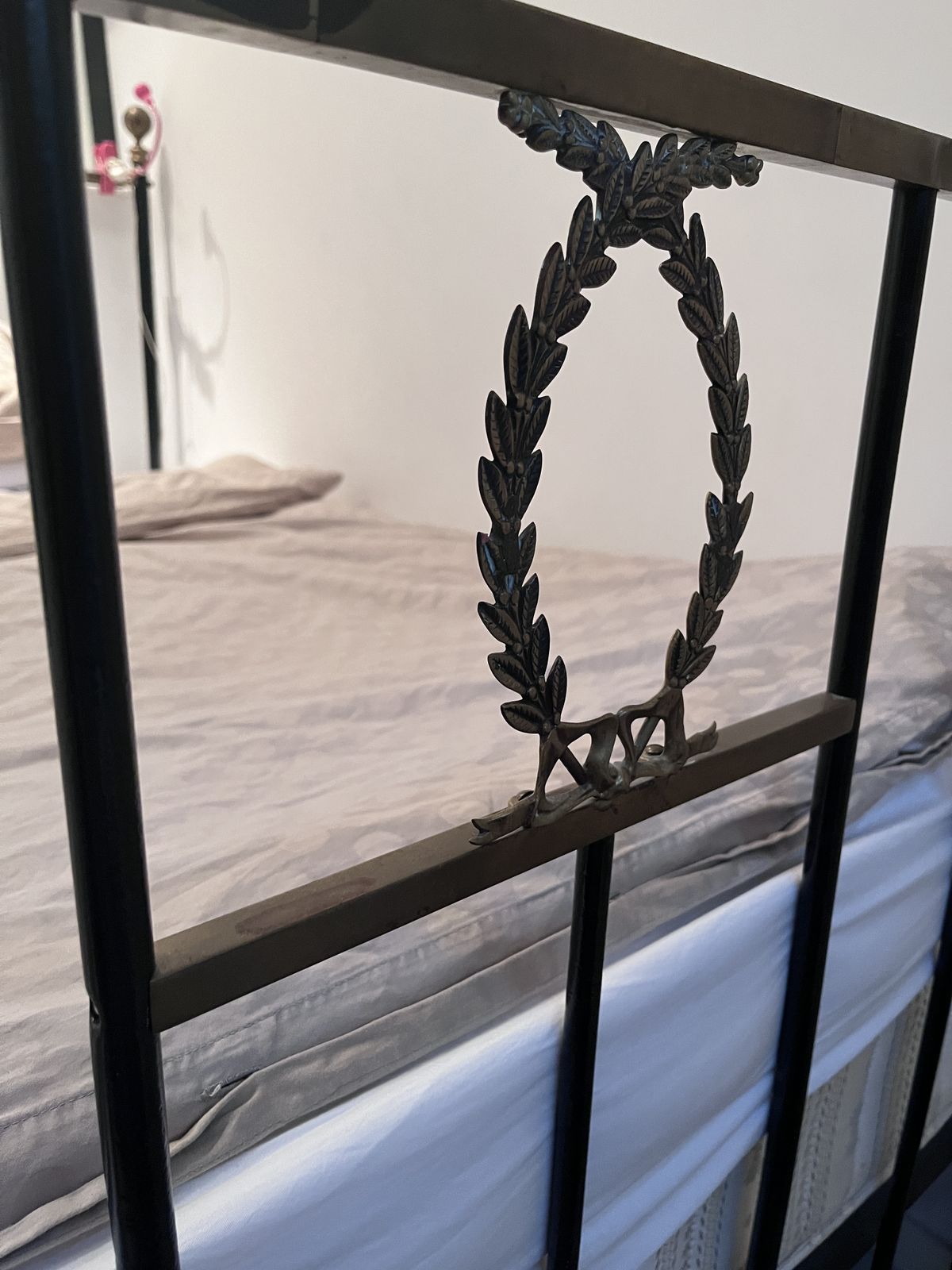 Victorian Cast Iron + Brass Double Bed With Base, Wheels/Castors And Mattress (Seventh Heaven) photo Furniture
