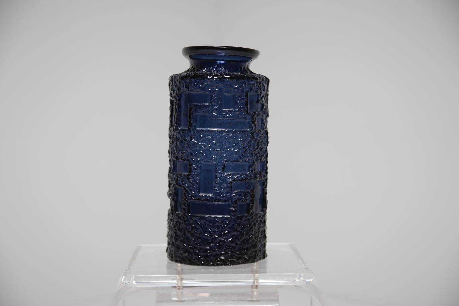 Brutalist Blue Glass Floor Vase “Cobolt” By Göte Augustsson, Sweden, 1960s.