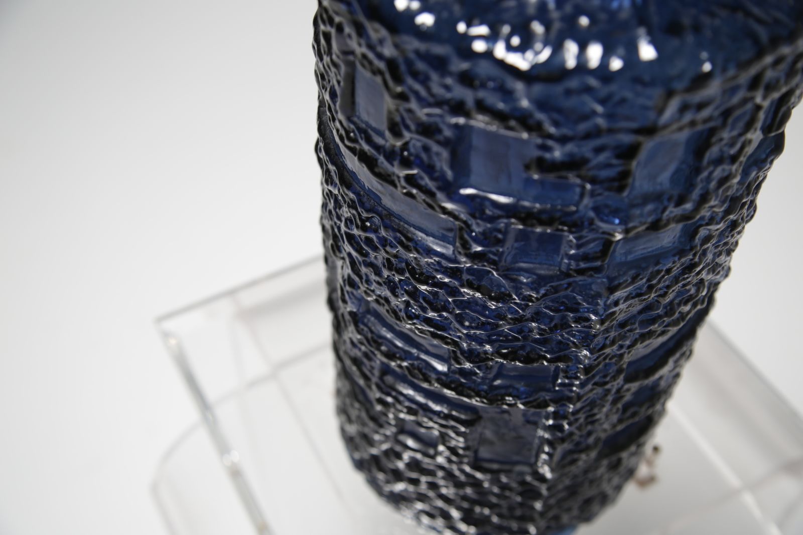 Brutalist Blue Glass Floor Vase “Cobolt” By Göte Augustsson, Sweden, 1960s. photo 595.0