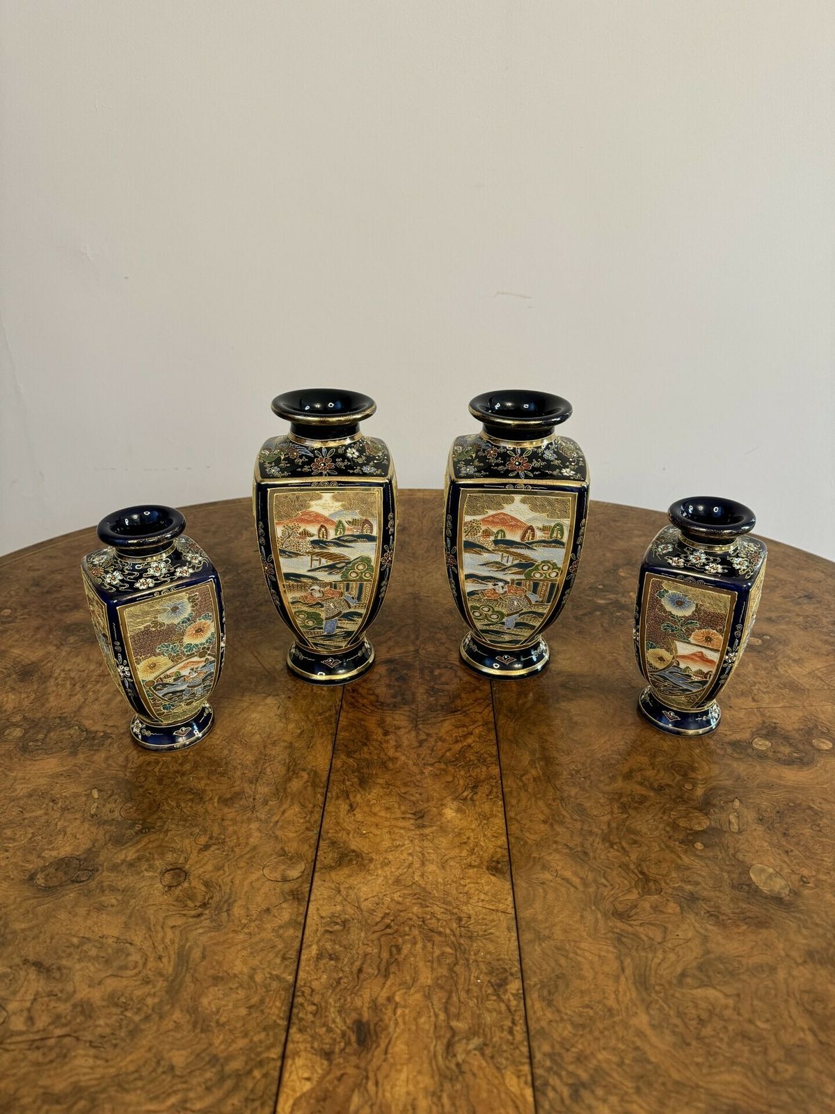 Outstanding Quality Antique Japanese Satsuma Vase Garniture photo for sale