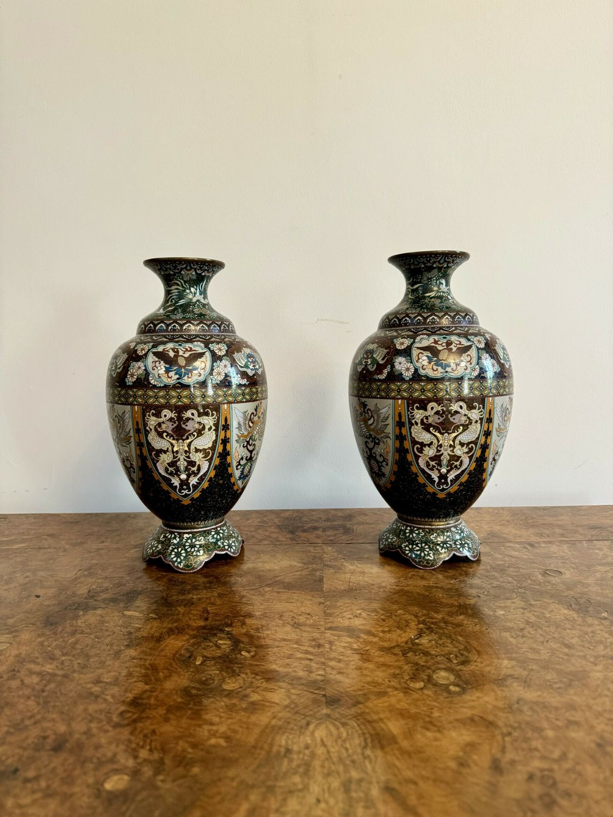 Superb Quality Pair Of Antique 19th Century Cloisonné Enamel Vases