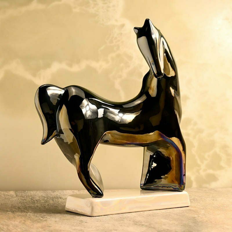 Ceramic Chrome Horse, 1980s, Vintage photo Art