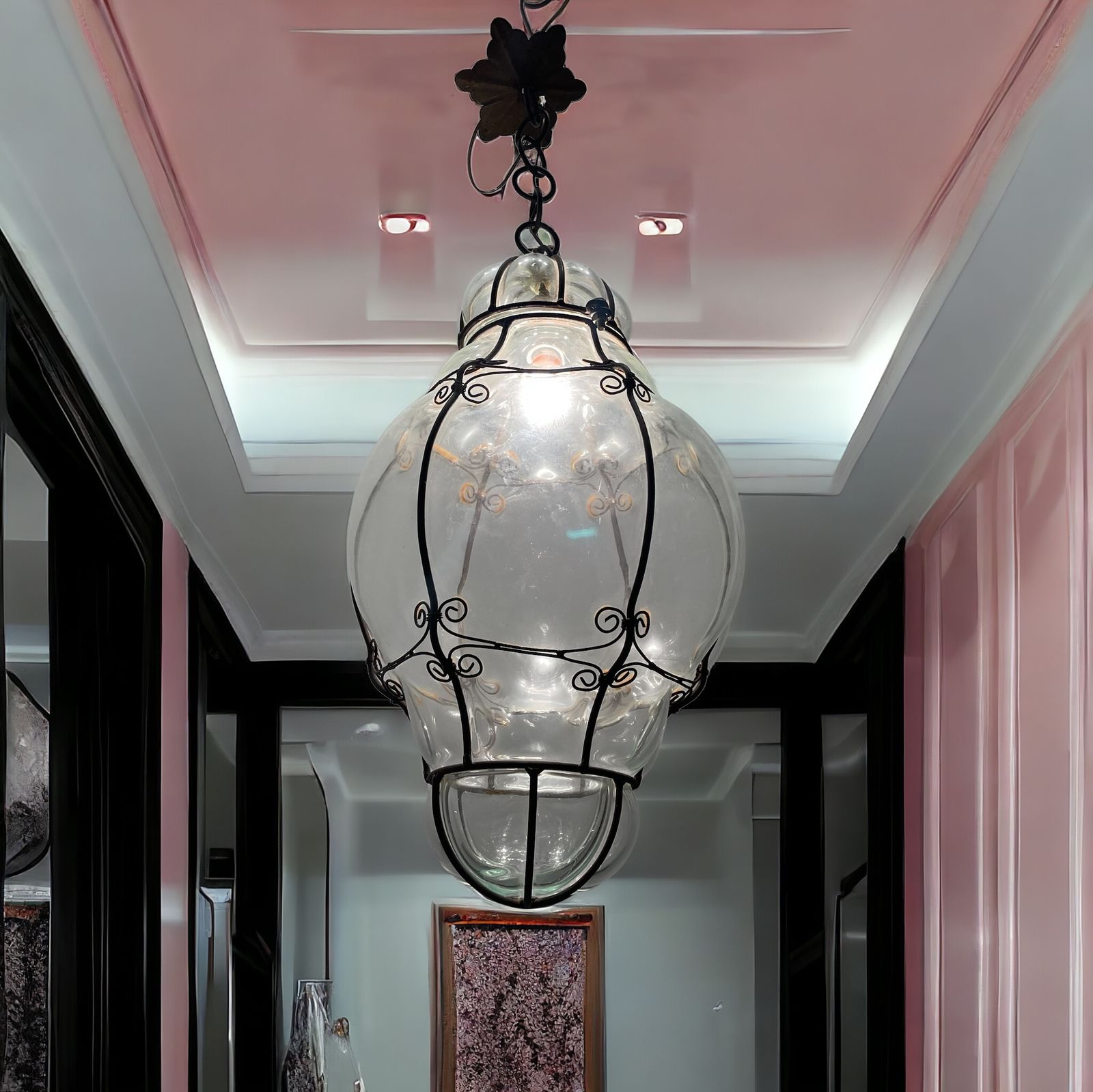 Large Wrought Iron Murano Glass Light Pendant photo furniture
