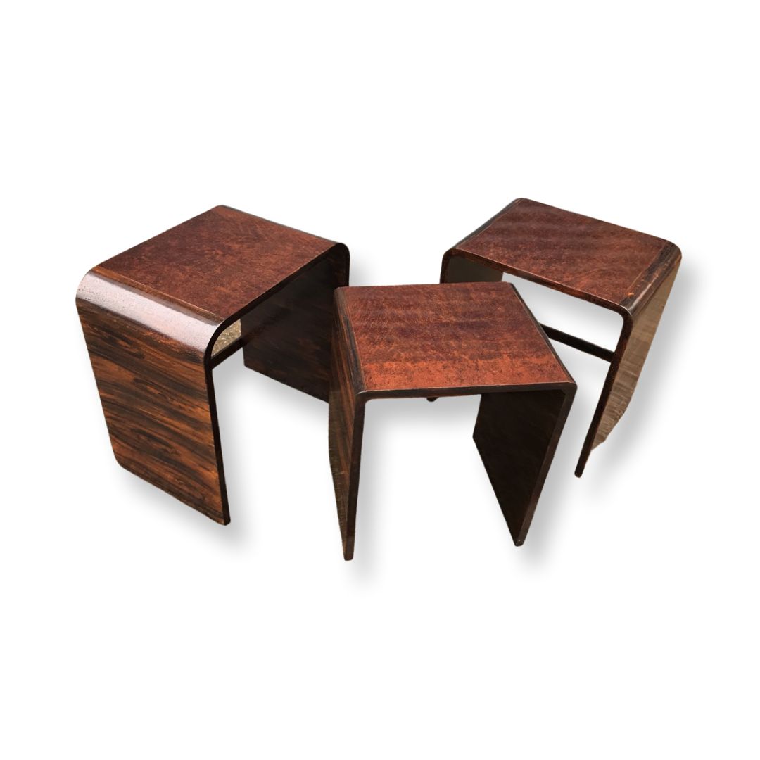Art Deco Faux Rosewood/Bakelite English Nesting Tables By Ray Hille, Set Of 3 photo 1295.0