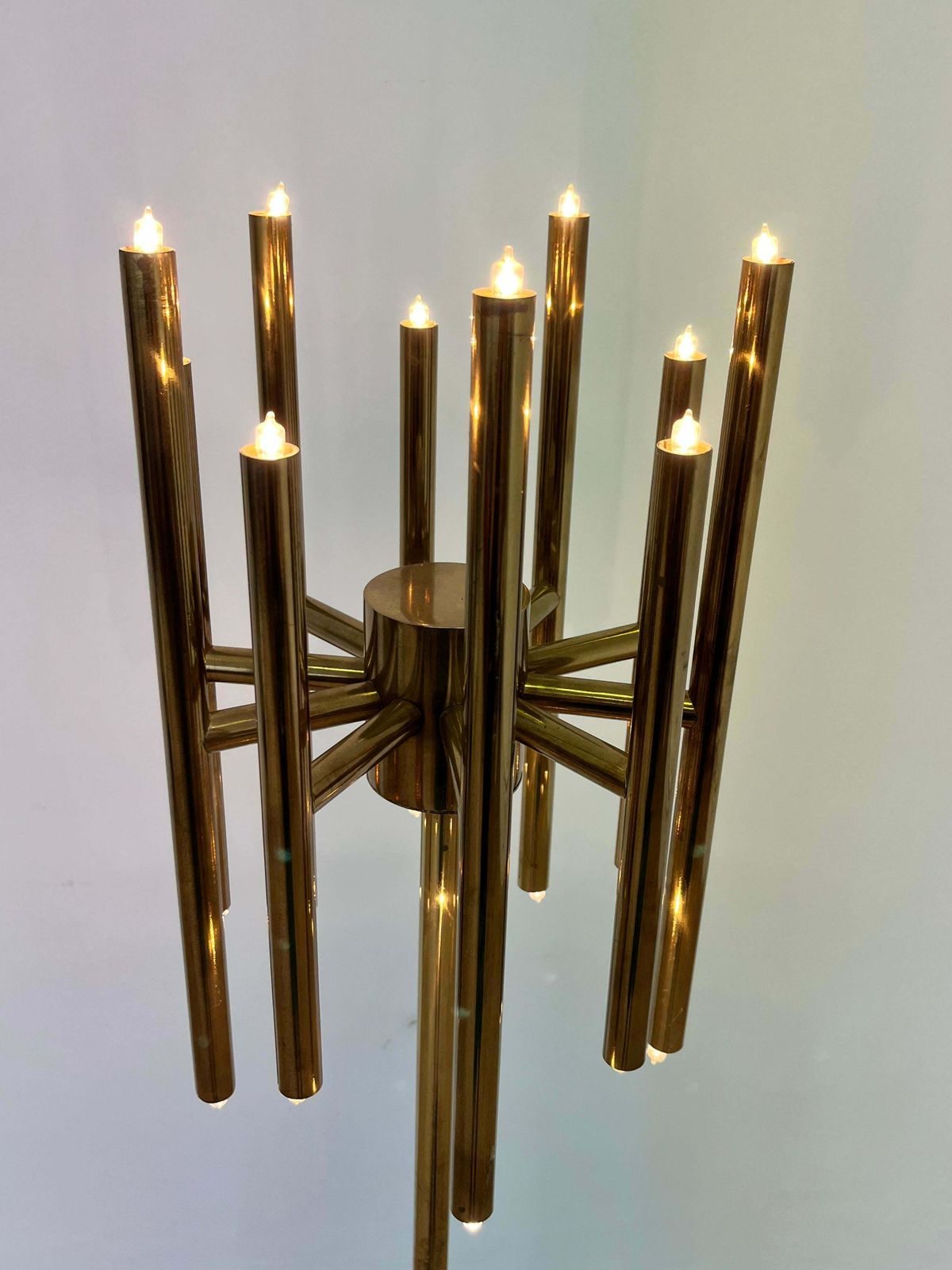 Mid Century Design Brass Floor Lamp, 1980s In Style Of Gaetano Sciolari photo Lighting