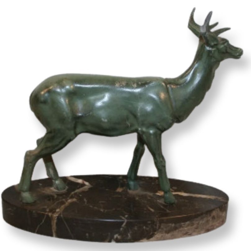 An English Art Deco Spelter Figure Of A Deer On A Marble Base