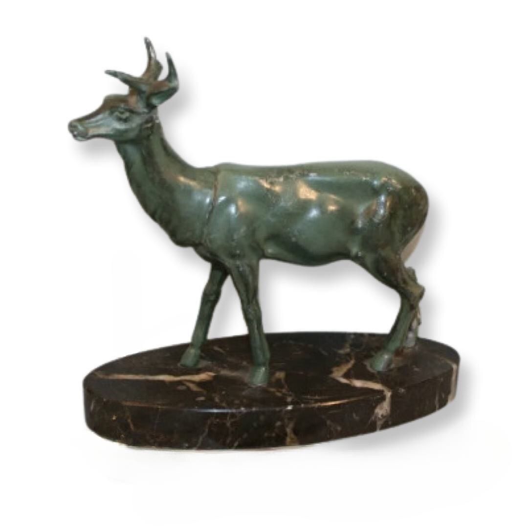 An English Art Deco Spelter Figure Of A Deer On A Marble Base photo for sale