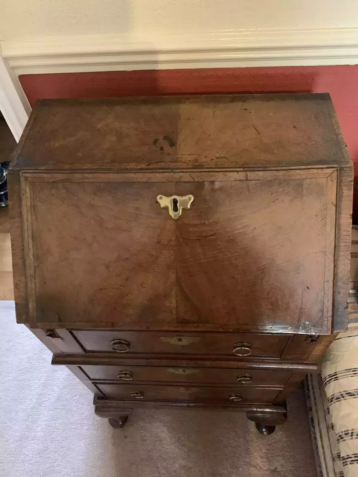 Quality 19th Century Inlaid Walnut Antique Bureau Of Diminutive Proportions photo Furniture