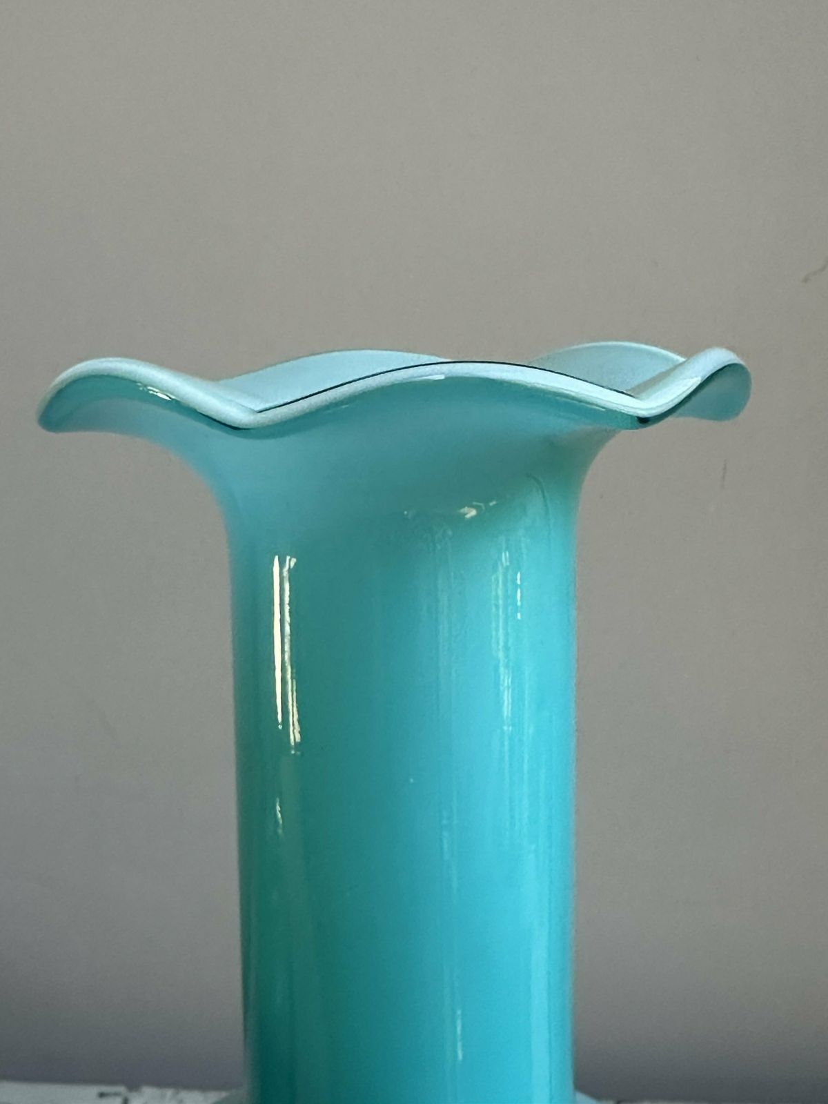 Stunning Pair Of Turquoise 1940’s Glass Vases photo for sale