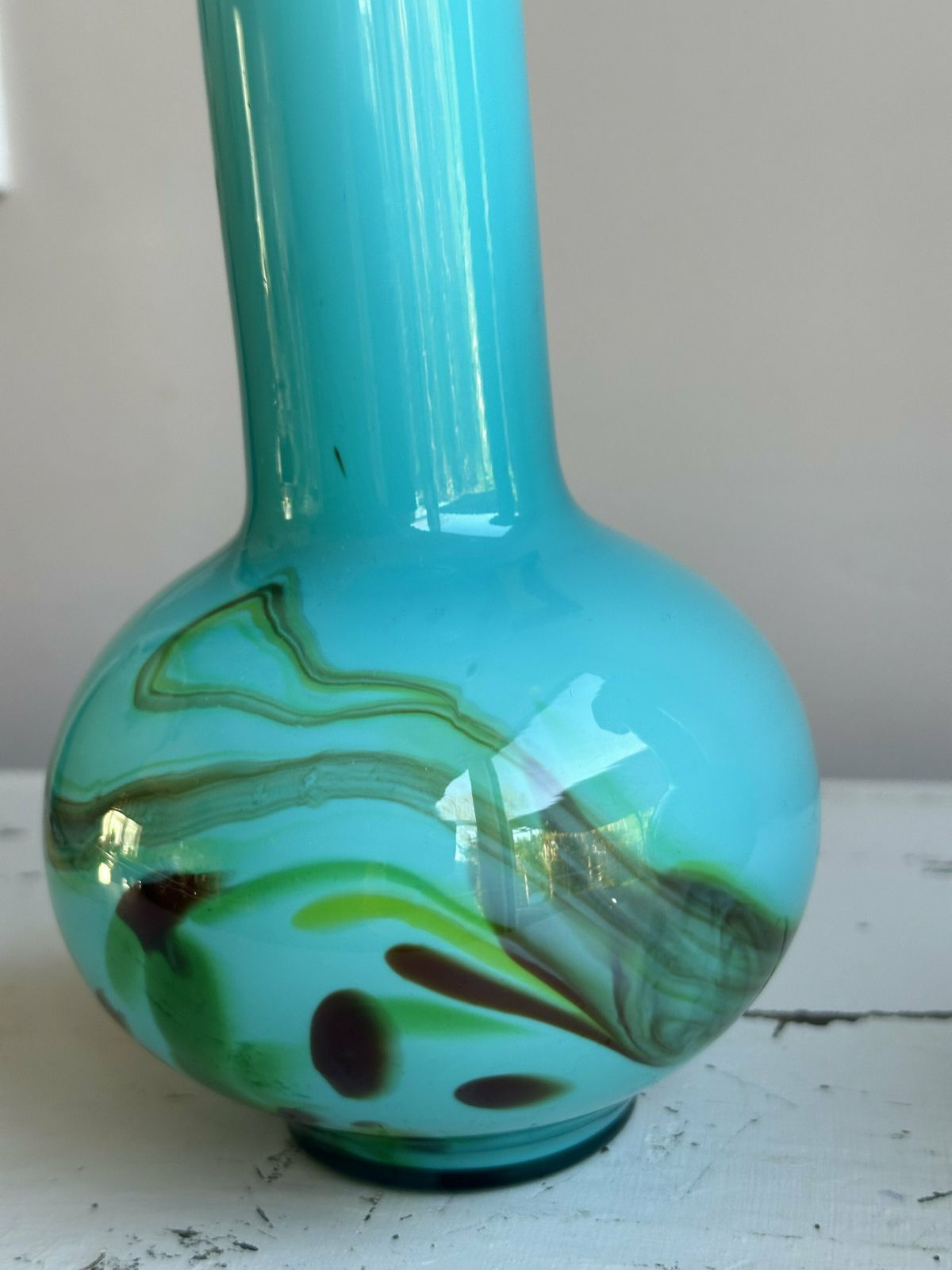 Stunning Pair Of Turquoise 1940’s Glass Vases photo 95.0