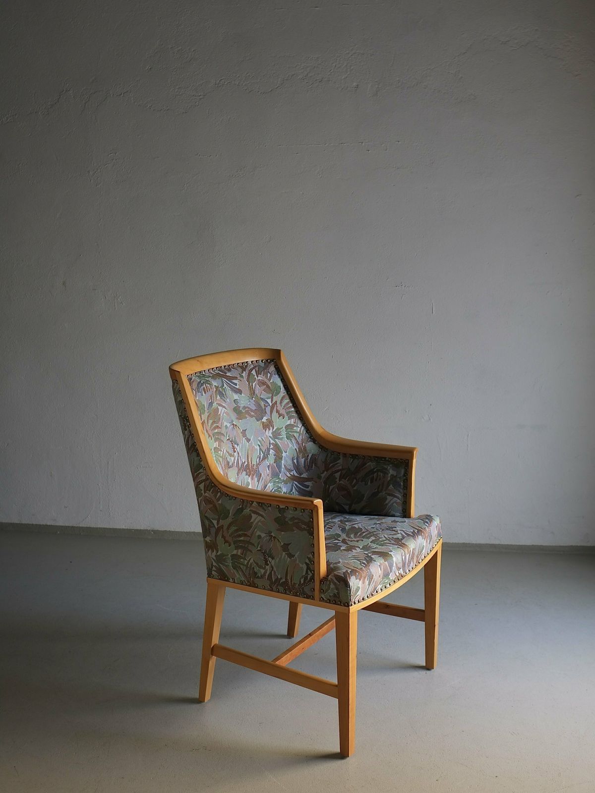 Swedish Grace Floral Birch Wood Armchair photo for sale
