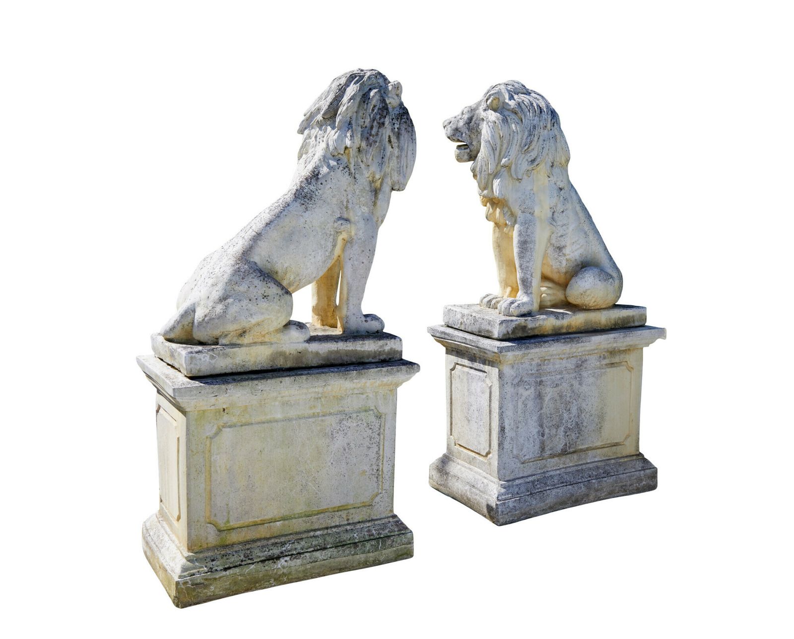 Fine Pair Of Mid Century Carved Stone Lion Statues photo 3295.0