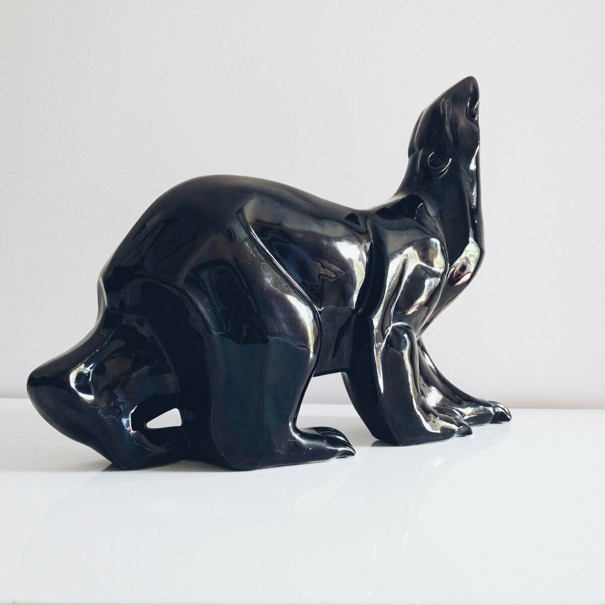 Large Art Deco Black Polar Bear Figurine With Petrol Hue By Desbarbieux, 1920s photo for sale