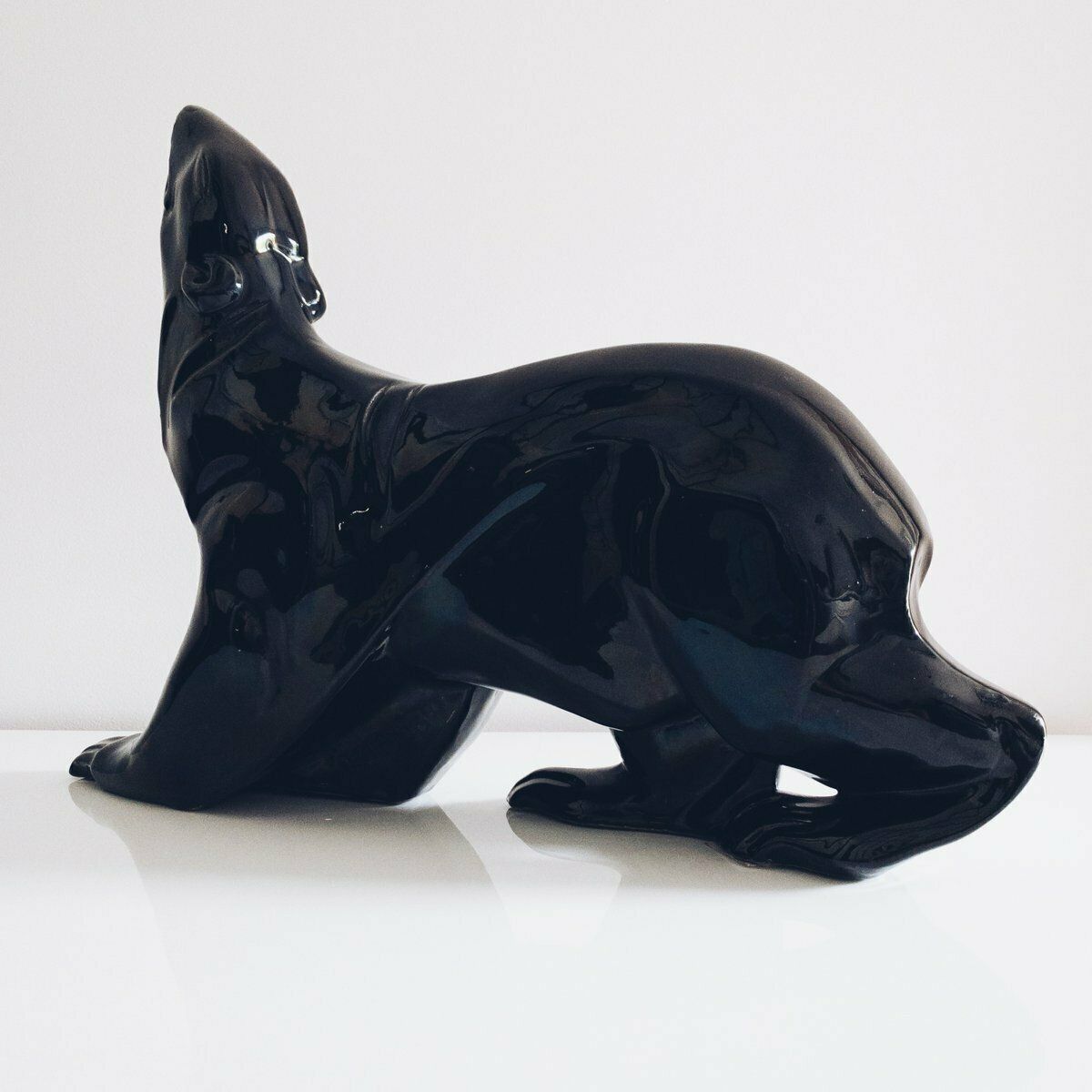 Large Art Deco Black Polar Bear Figurine With Petrol Hue By Desbarbieux, 1920s photo 4691.0