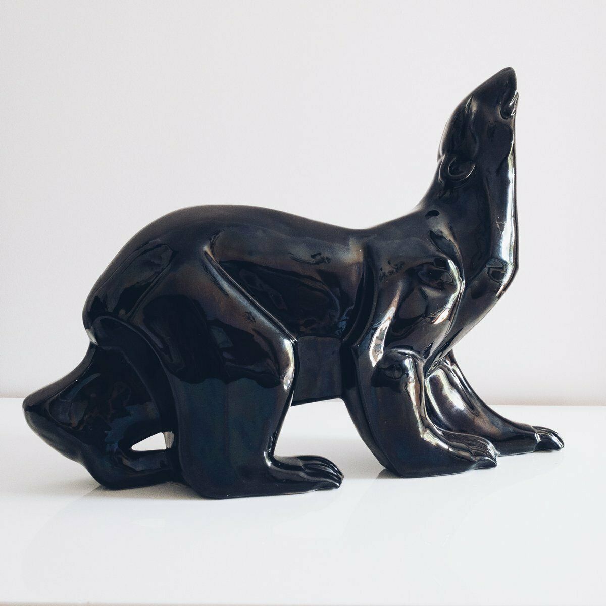 Large Art Deco Black Polar Bear Figurine With Petrol Hue By Desbarbieux, 1920s photo buy