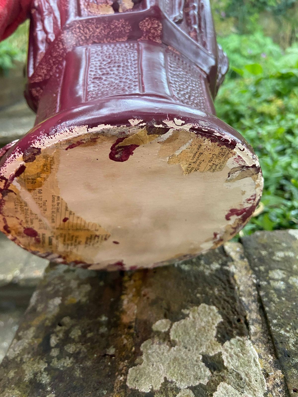 Quirky 1960s 70s Large Ceramic Lamp   Wine Red, Maroon, Bottle Shape, Knicks And Maidens Motif, Working Lamp, Retro Lamp, Upcycle photo buy