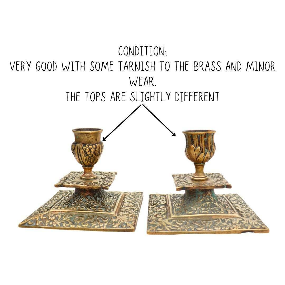 Antique Victorian Brass Candlesticks In The Gothic Revival Style, Ornate Brass Candle Holders, Truly Antique Candleholders photo vinterior