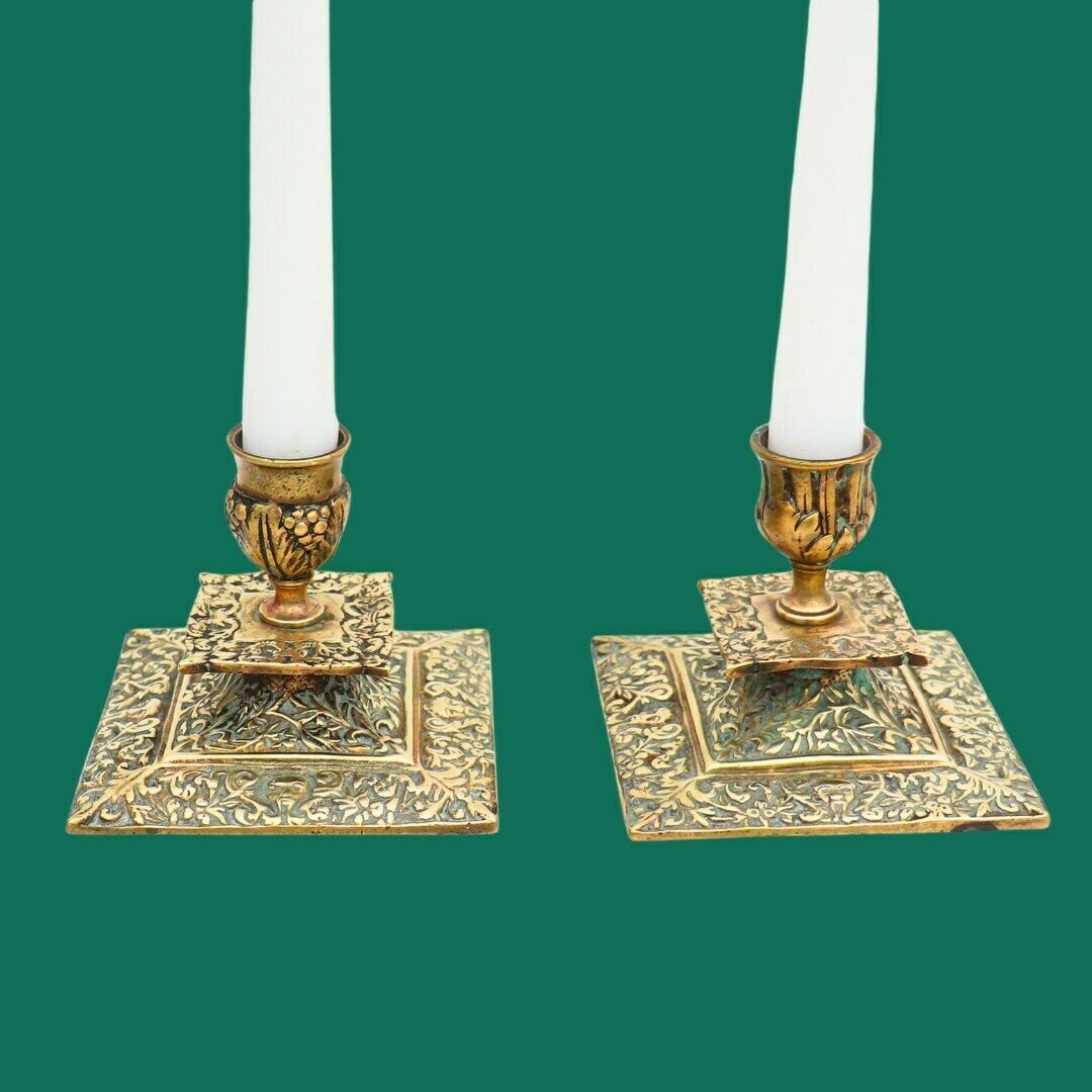 Antique Victorian Brass Candlesticks In The Gothic Revival Style, Ornate Brass Candle Holders, Truly Antique Candleholders photo buy
