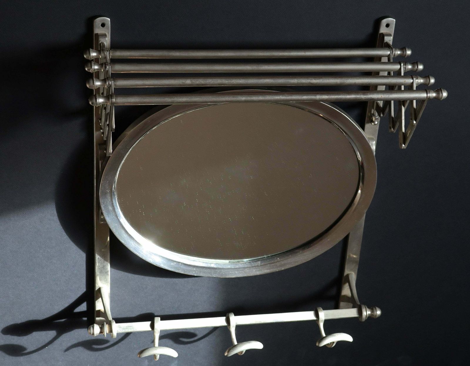 Antique Metal Train Coat Rack With Mirror French Luggage Rack photo for sale
