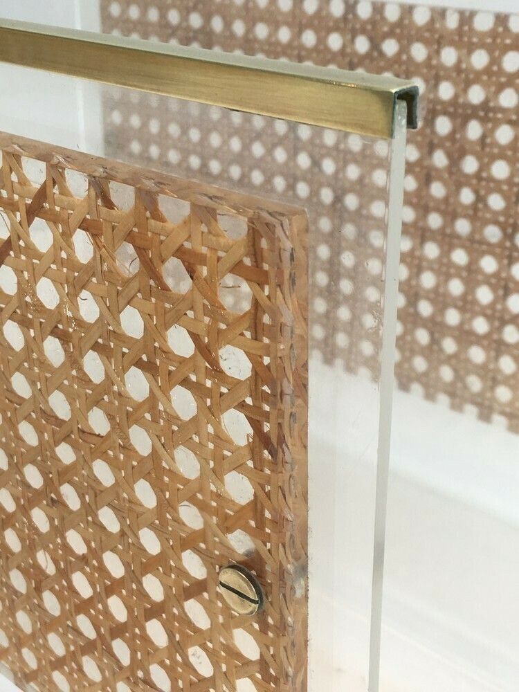 In The Style Of Christian Dior And Gabriella Crespi. Pair Of Lucite, Brass And Encrusted Cane Magazine Racks. French. Circa 1970 photo vintage