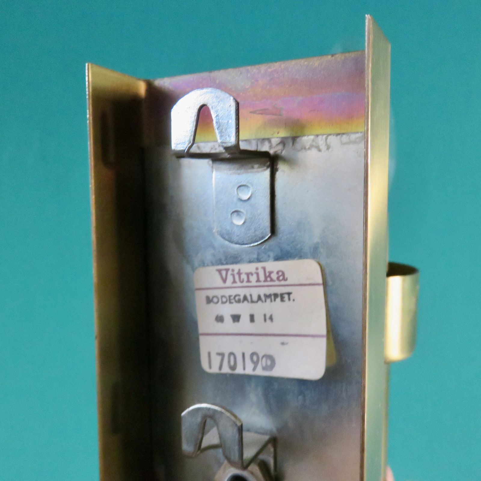 Brushed Brass Wall Lamp With “Vitrika” Green Glass Shade. Denmark 1980 photo buy