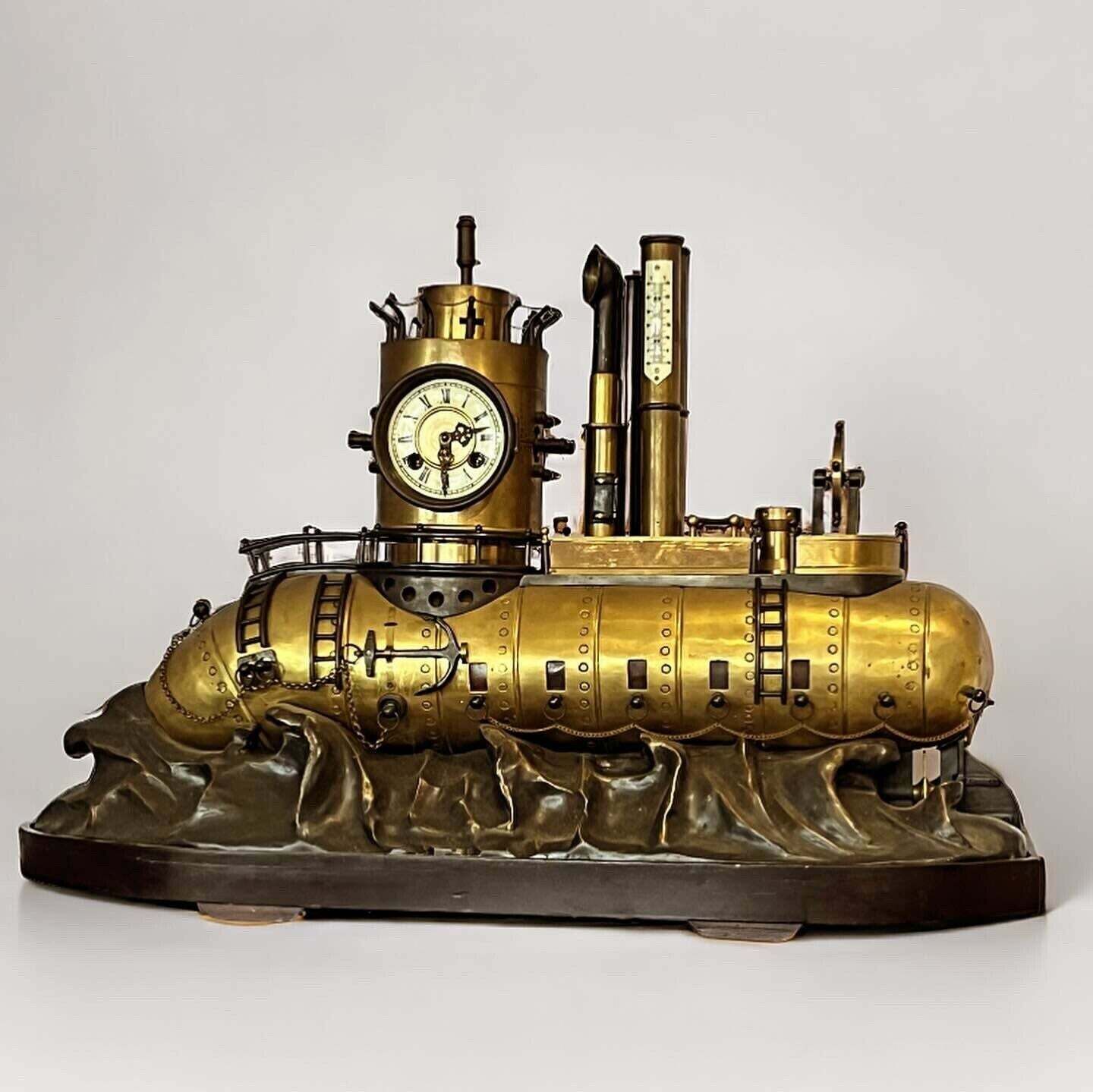 Submarine Novelty Brass And Metal Industrial Exhibition Clock Huge In Size