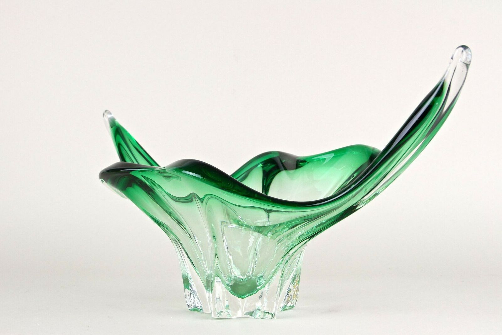 Mid Century Modern Murano Glass Bowl, Green/ Clear Tones   Italy Ca. 1960 photo Home Decor
