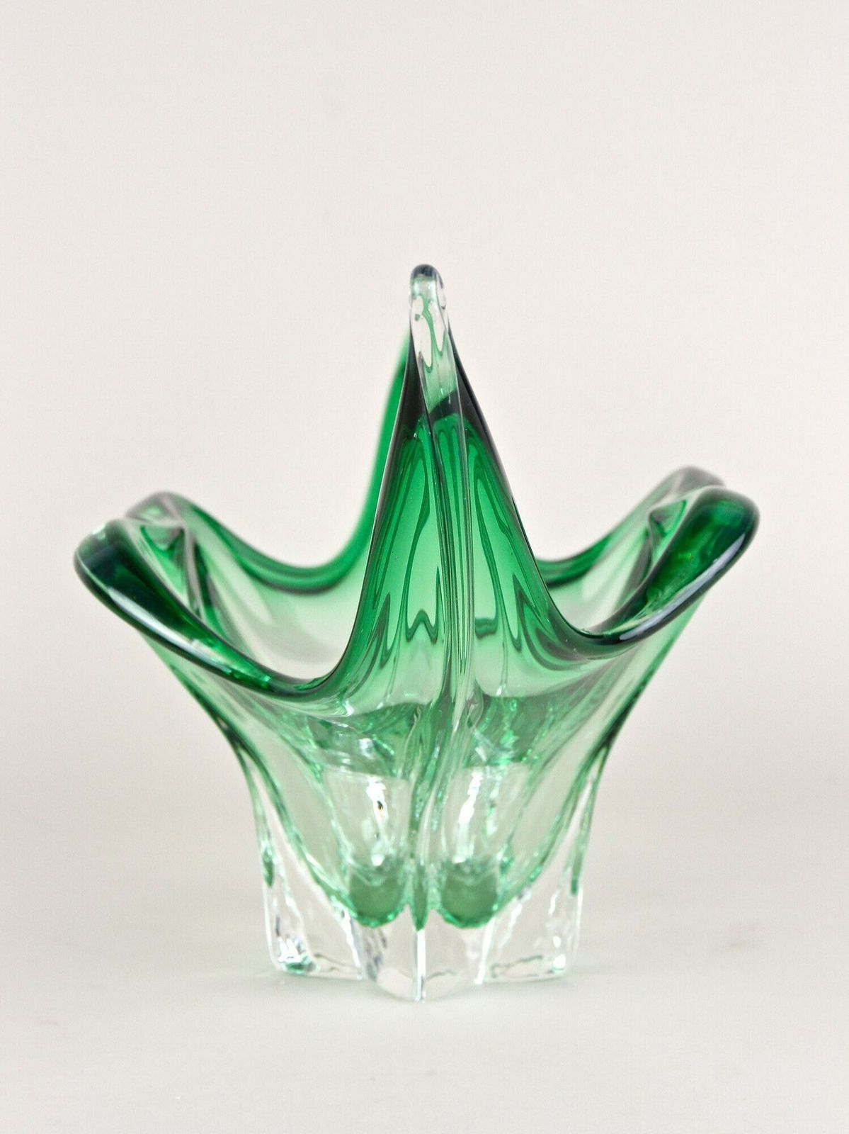 Mid Century Modern Murano Glass Bowl, Green/ Clear Tones   Italy Ca. 1960 photo 635.0