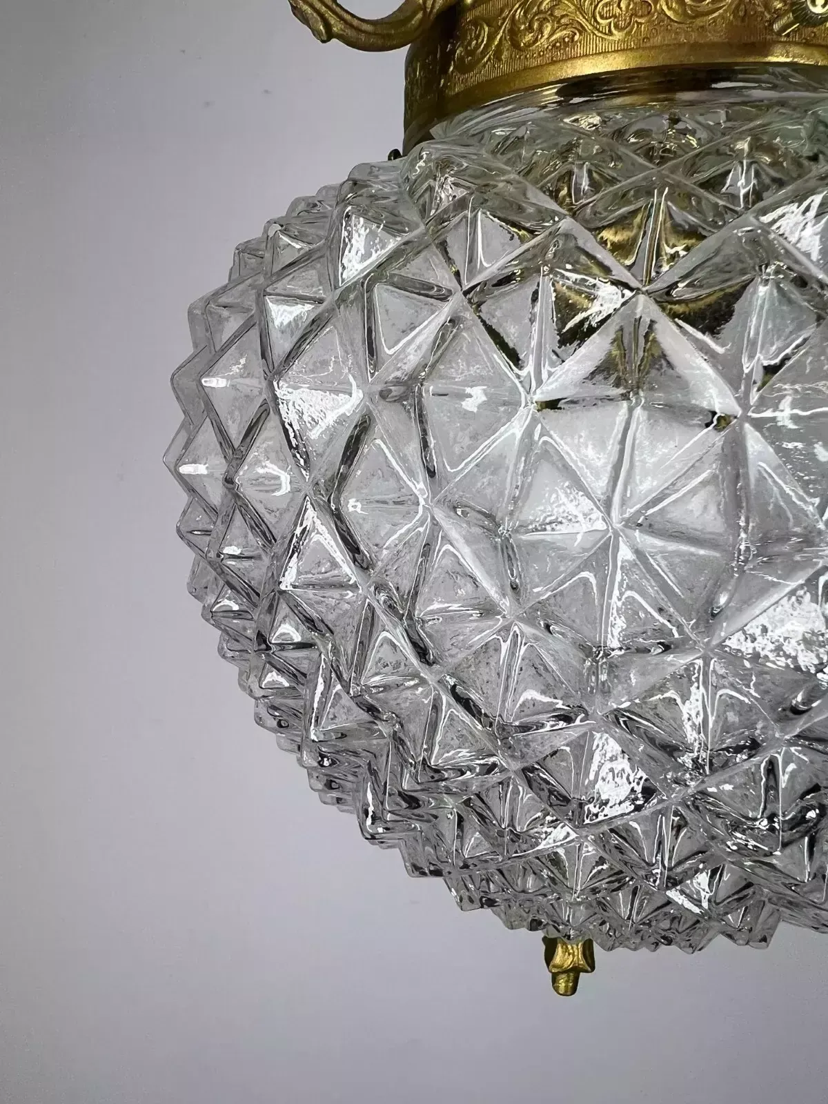 Stunning Ceiling Lamp Made Of Brass And Pressed Crystal Pendant Chandelier photo vinterior