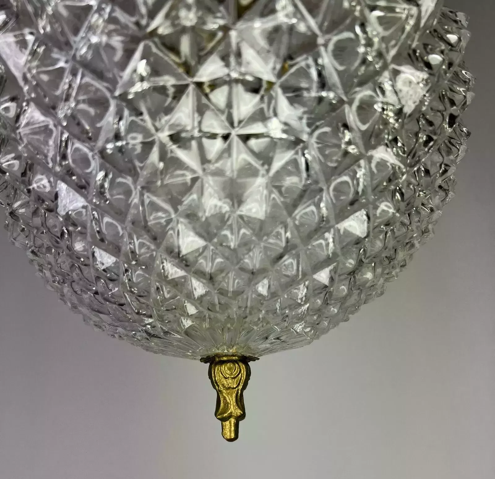 Stunning Ceiling Lamp Made Of Brass And Pressed Crystal Pendant Chandelier photo vintage