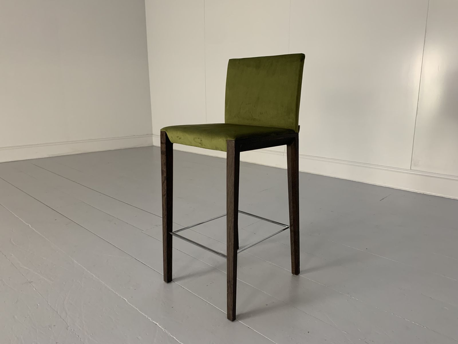 Pair Of Walter Knoll “Andoo” Bar Stools – In Green Velvet & Walnut photo Furniture