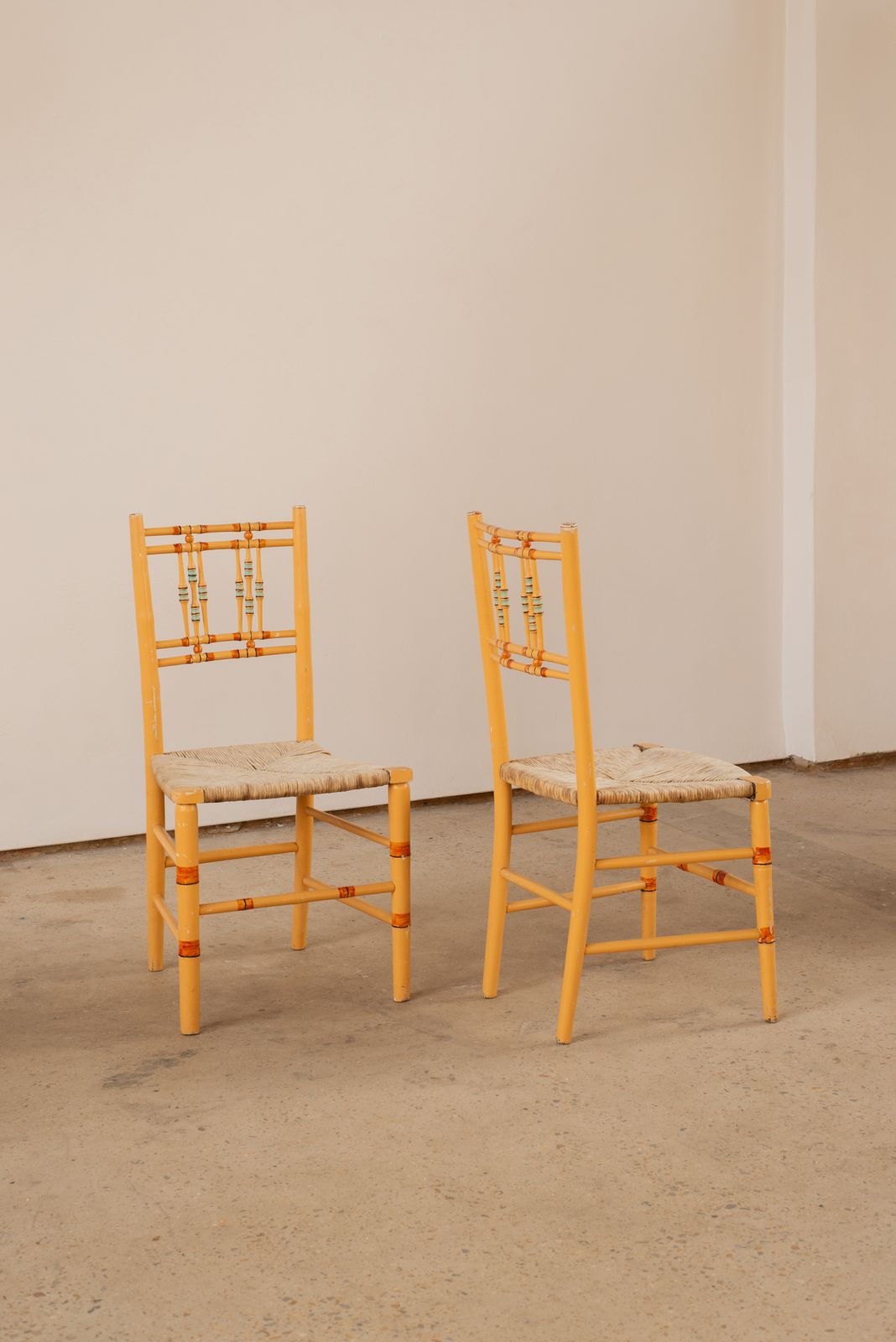 Set Of 6 Faux Bamboo Regency Chairs With Striped Paint photo furniture