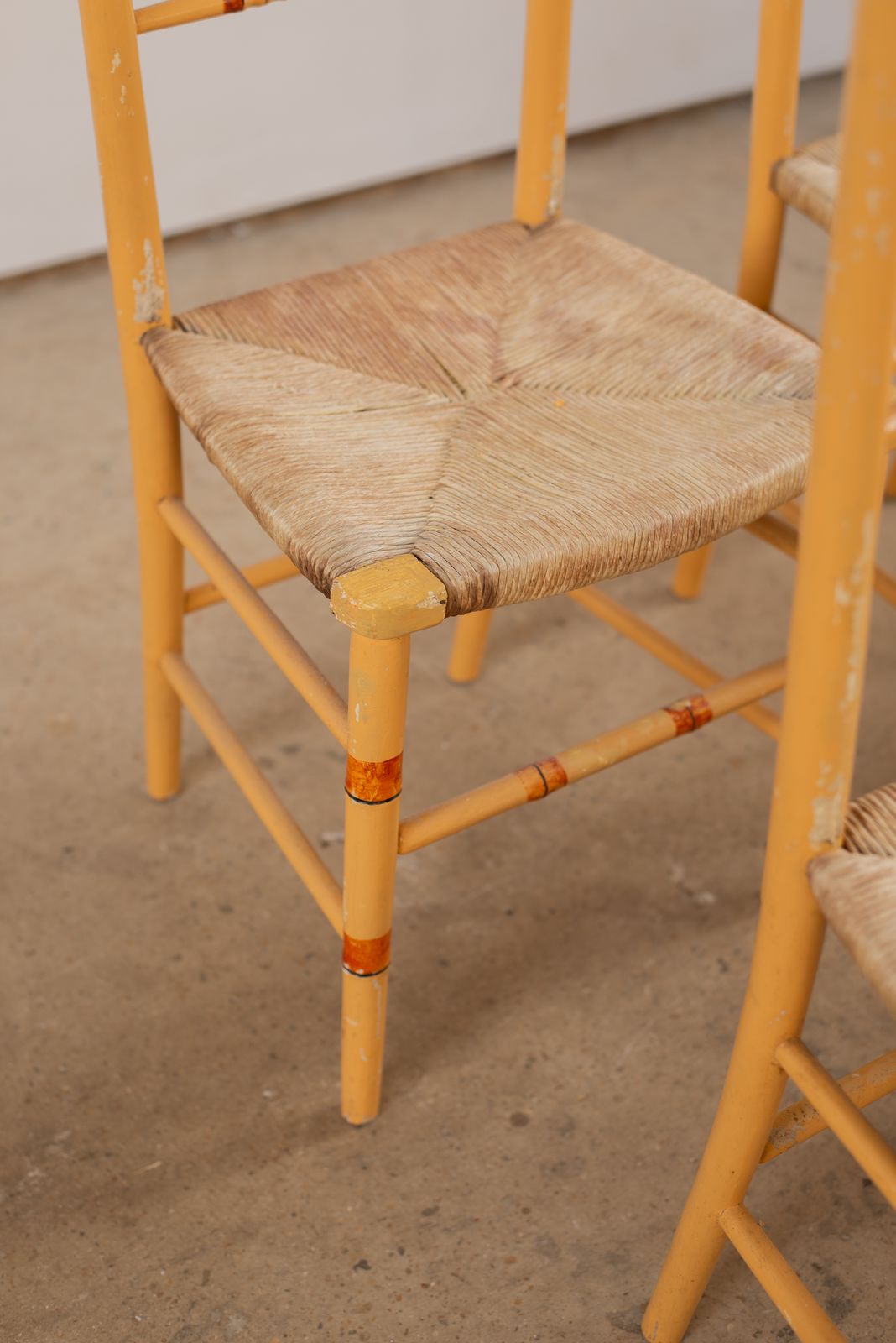 Set Of 6 Faux Bamboo Regency Chairs With Striped Paint photo vinterior