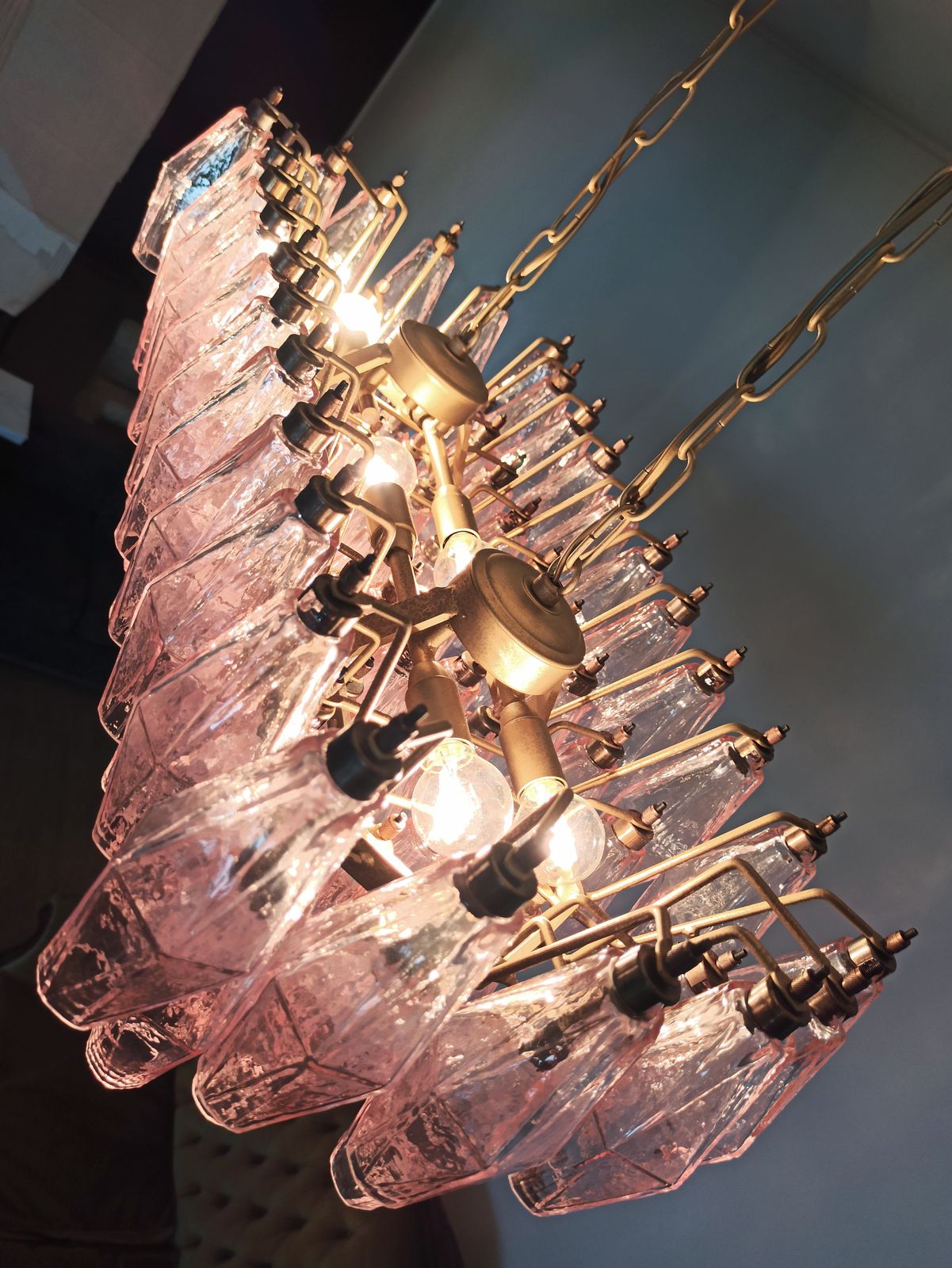 Elegant Murano Poliedri Chandelier   Carlo Scarpa   84 Pink Glasses photo vinterior
