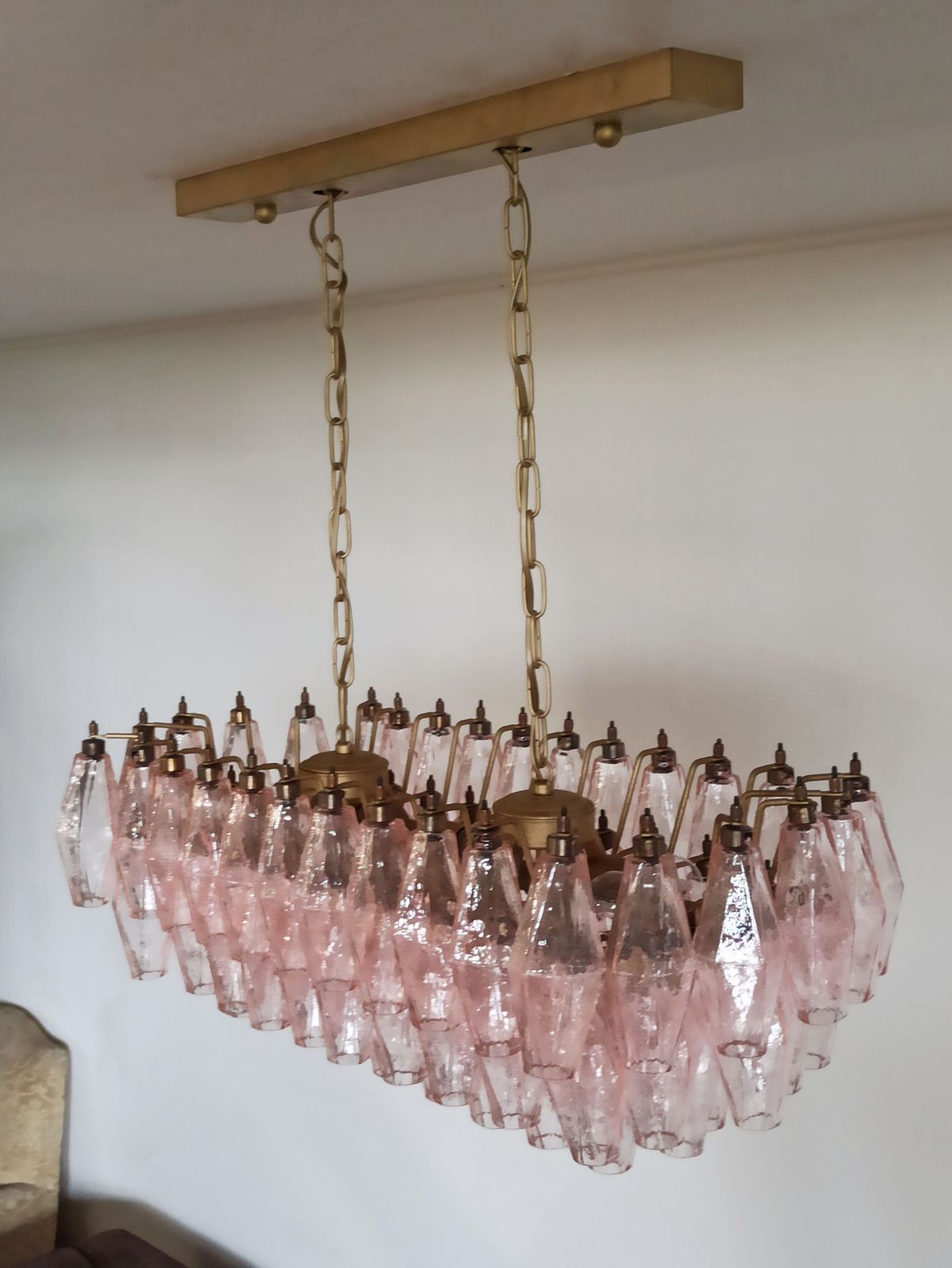 photo for sale Elegant Murano Poliedri Chandelier   Carlo Scarpa   84 Pink Glasses