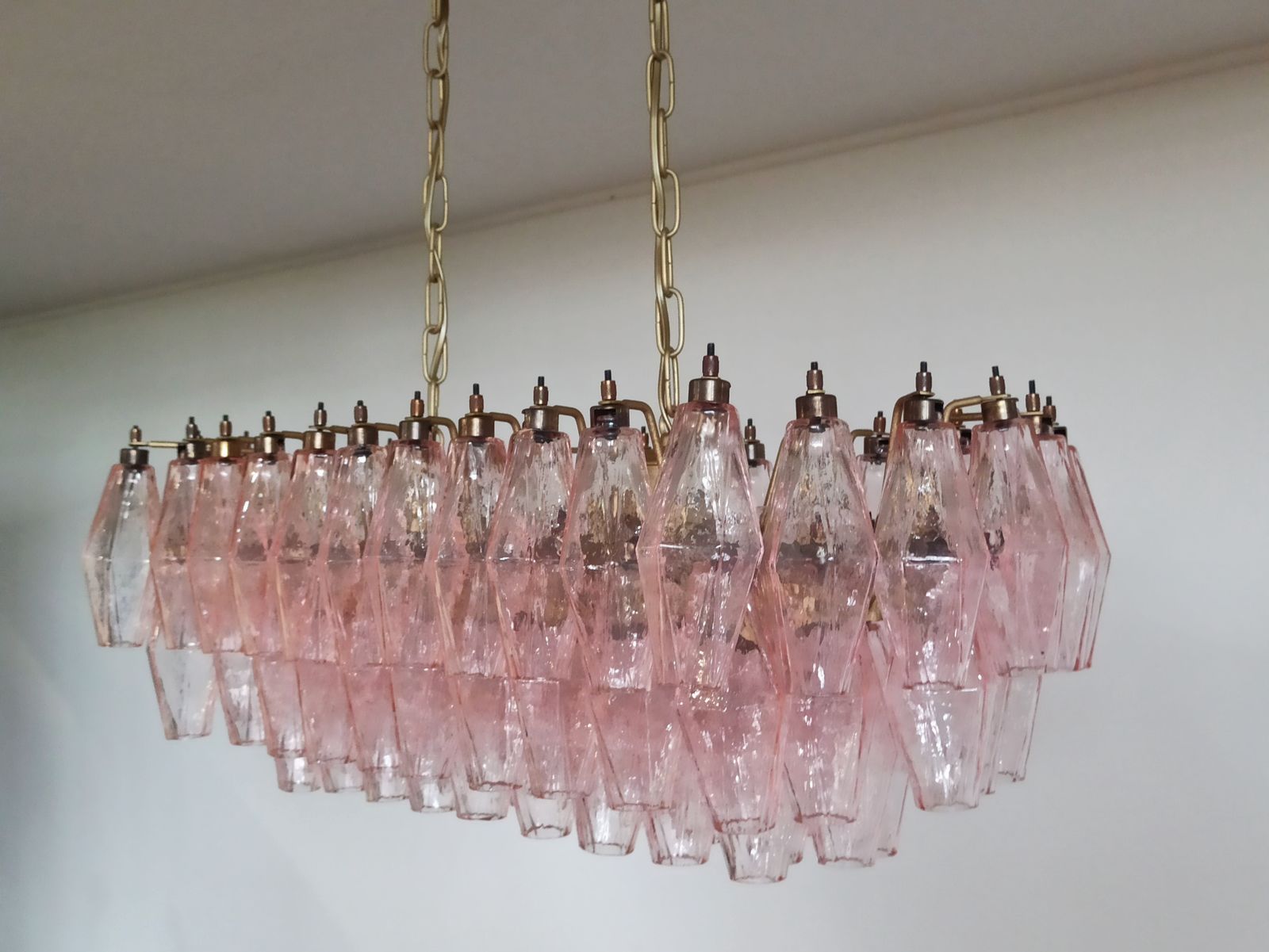 Elegant Murano Poliedri Chandelier   Carlo Scarpa   84 Pink Glasses