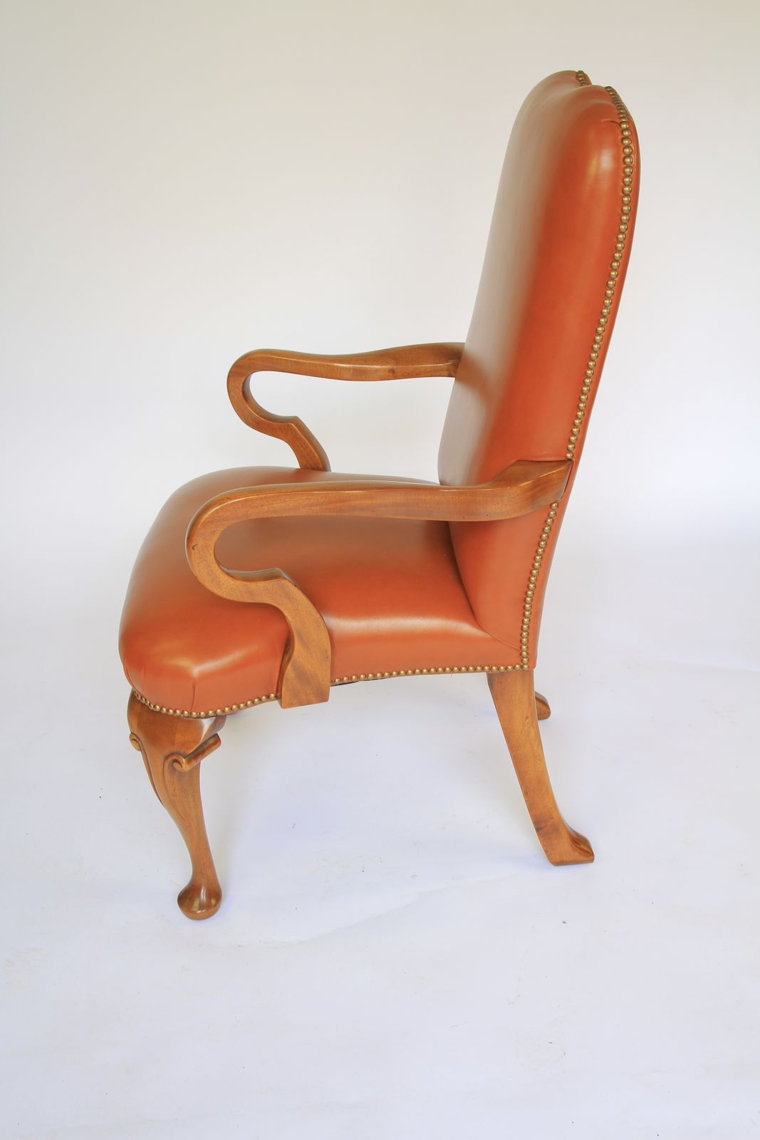 Queen Anne Style Walnut & Leather Elbow Chair photo Furniture