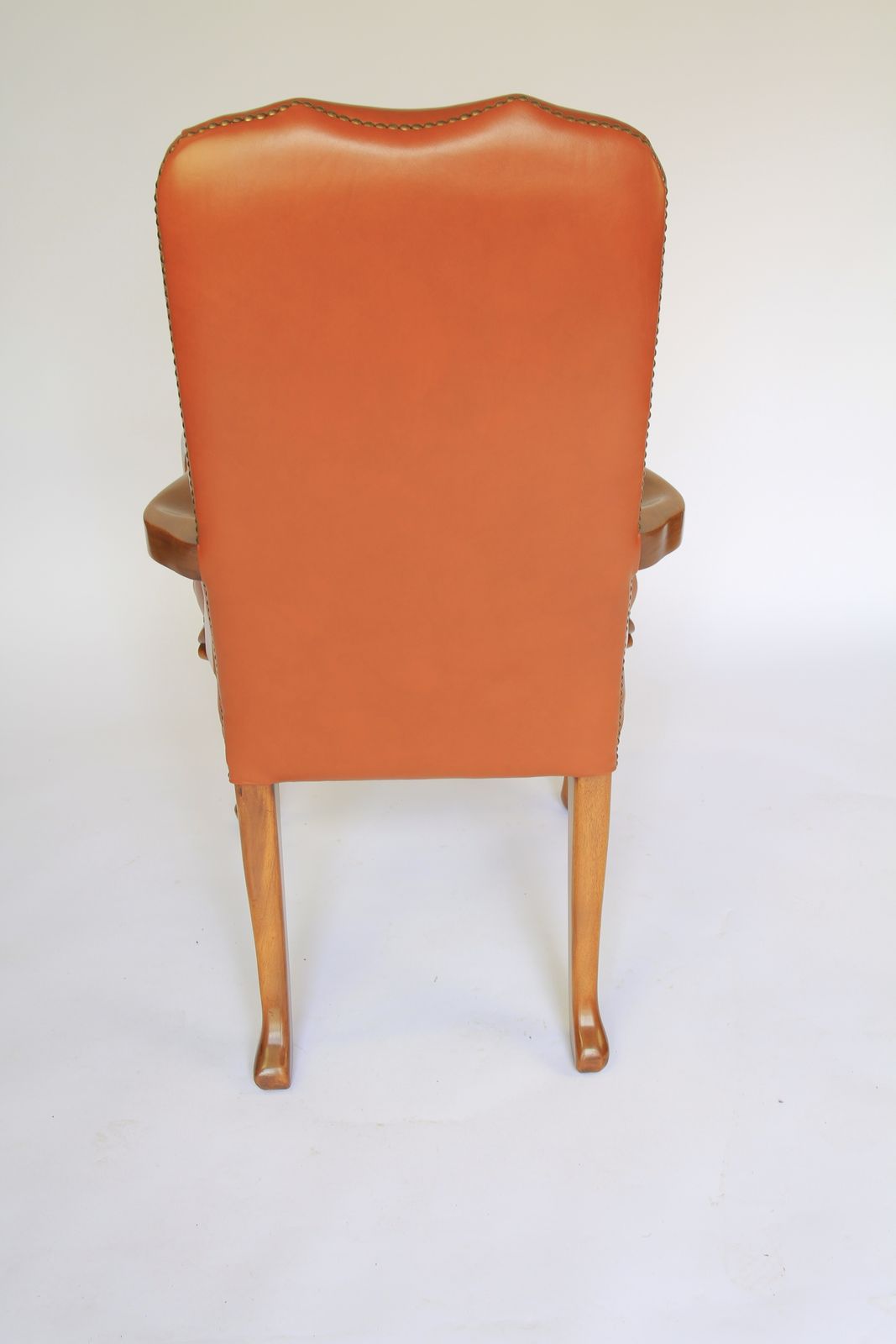 Queen Anne Style Walnut & Leather Elbow Chair photo 675.0