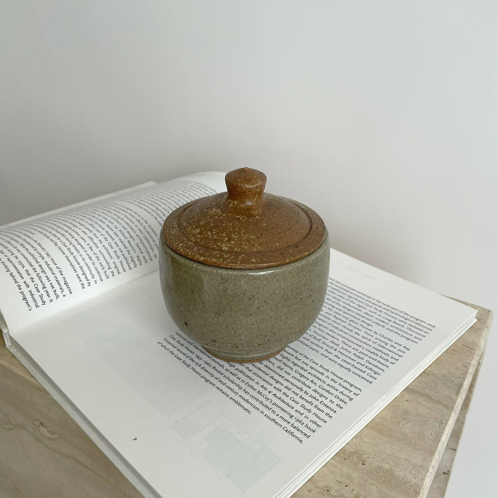 Mid Century Stoneware Studio Pottery Neutral Lidded Pot / Bowl photo buy