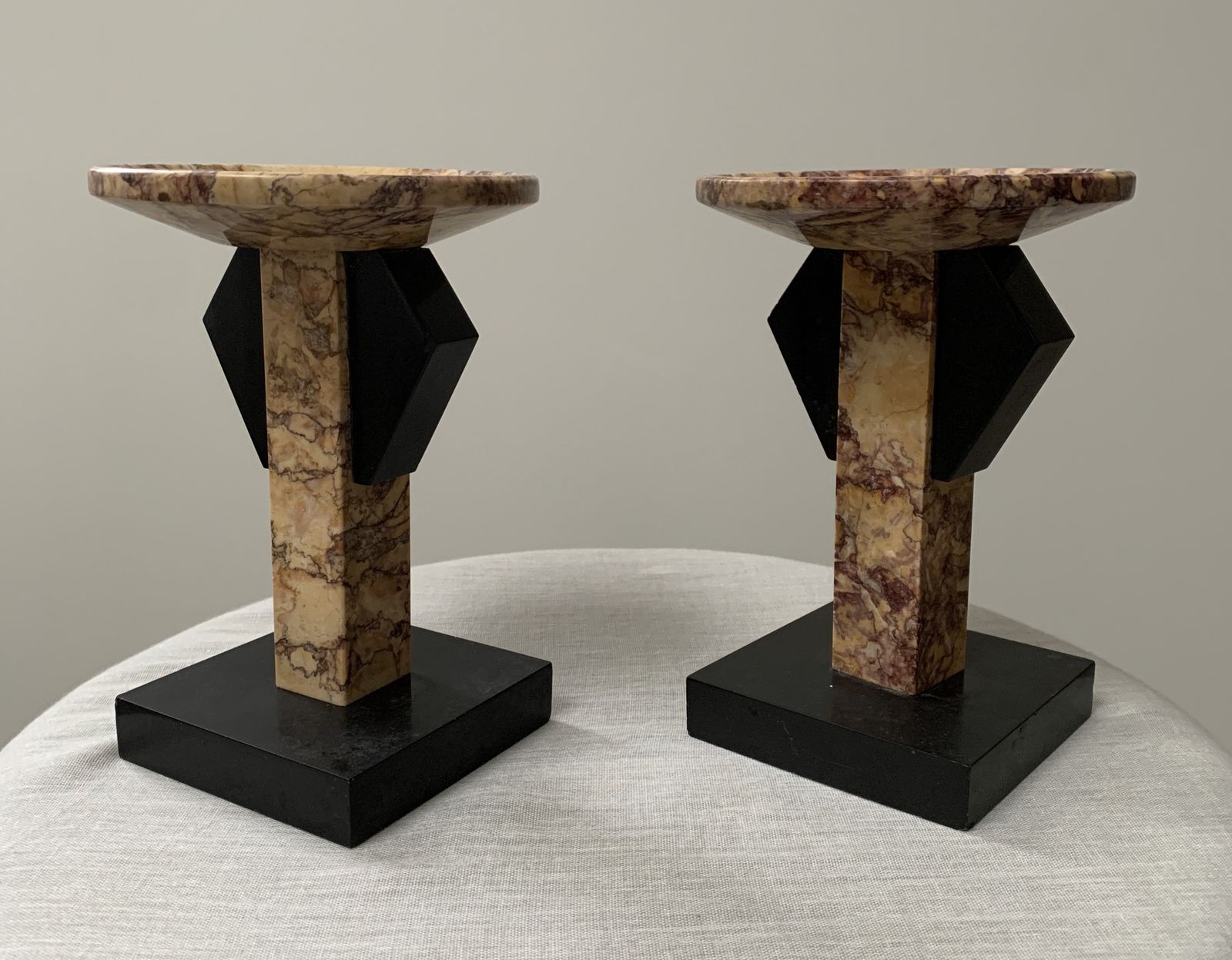 Pair Of Art Deco Marble & Slate Tazza Candle Holders photo buy