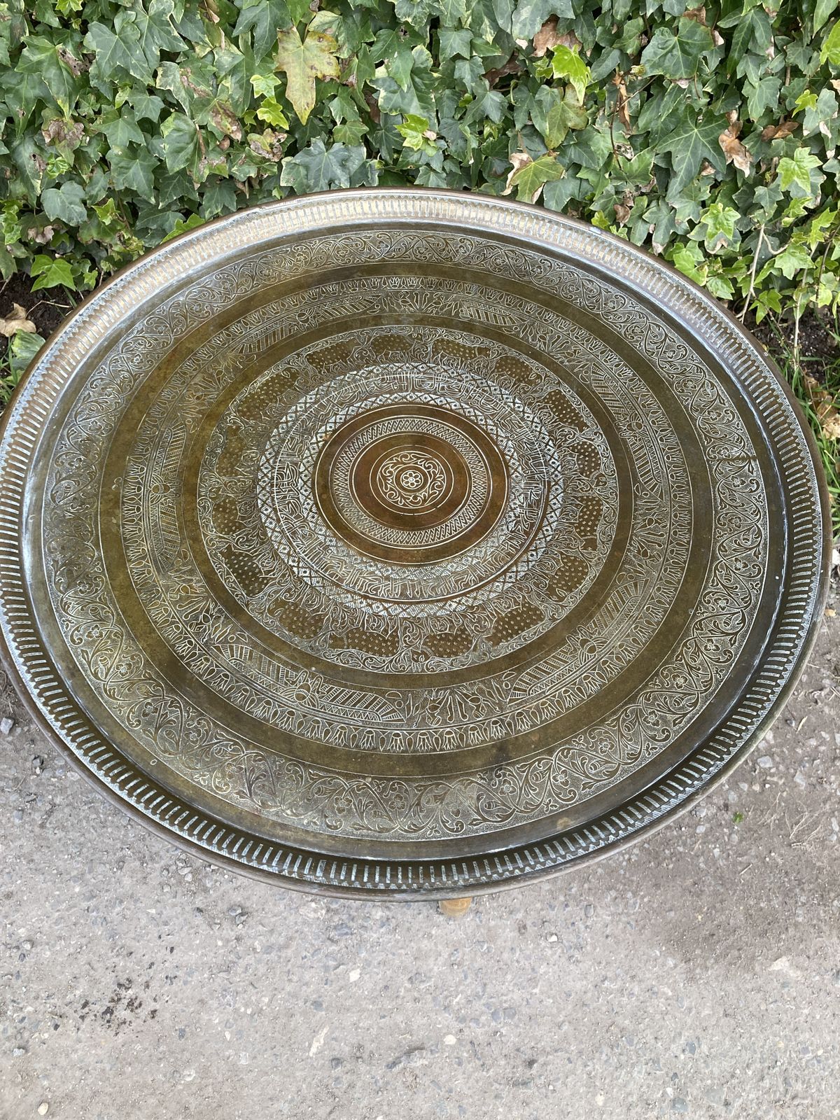 Middle Eastern Style, Moorish Design, Brass Tray Top Folding Table photo vinterior