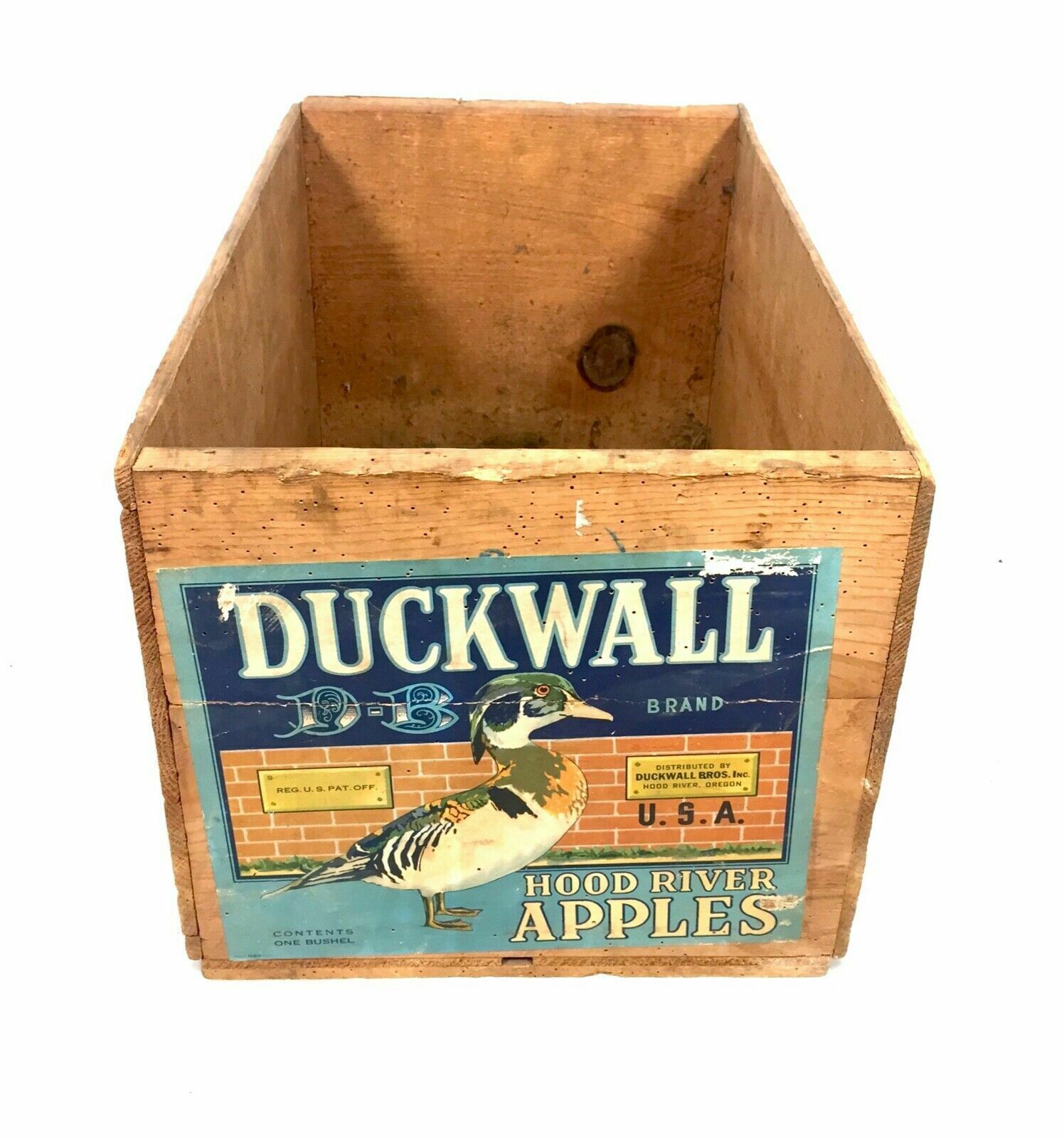 Antique Advertising   Duckwall Brothers Hood River Apples Wooden Fruit Crate Box photo furniture