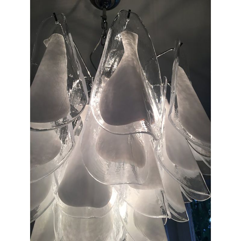 "Rondine" White And Transparent Murano Glass Chrome Frame Sputnik Chandelier photo for sale