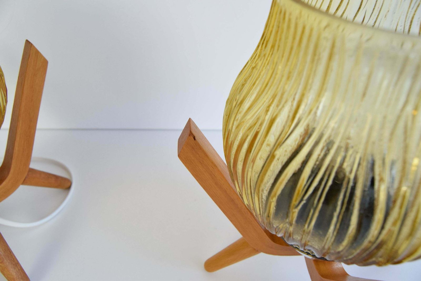 Pair Of Mid Century Wooden Design Table Lamps, By Dřevo Humpolec, 1970's. photo vinterior