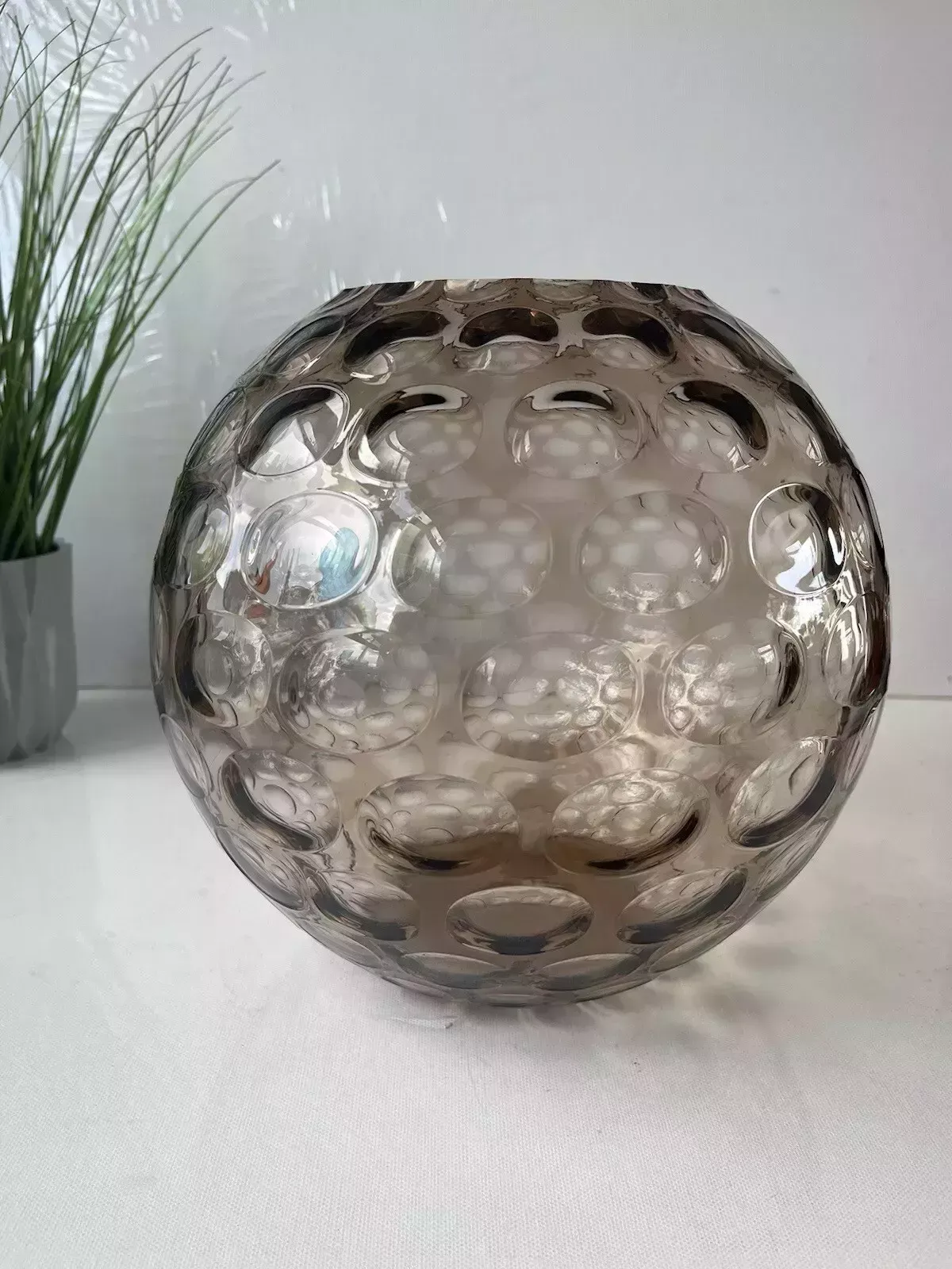 Large Mid Century Grey Borske Sklo Union Olives Retro Bubble Glass Vase Bowl 60s