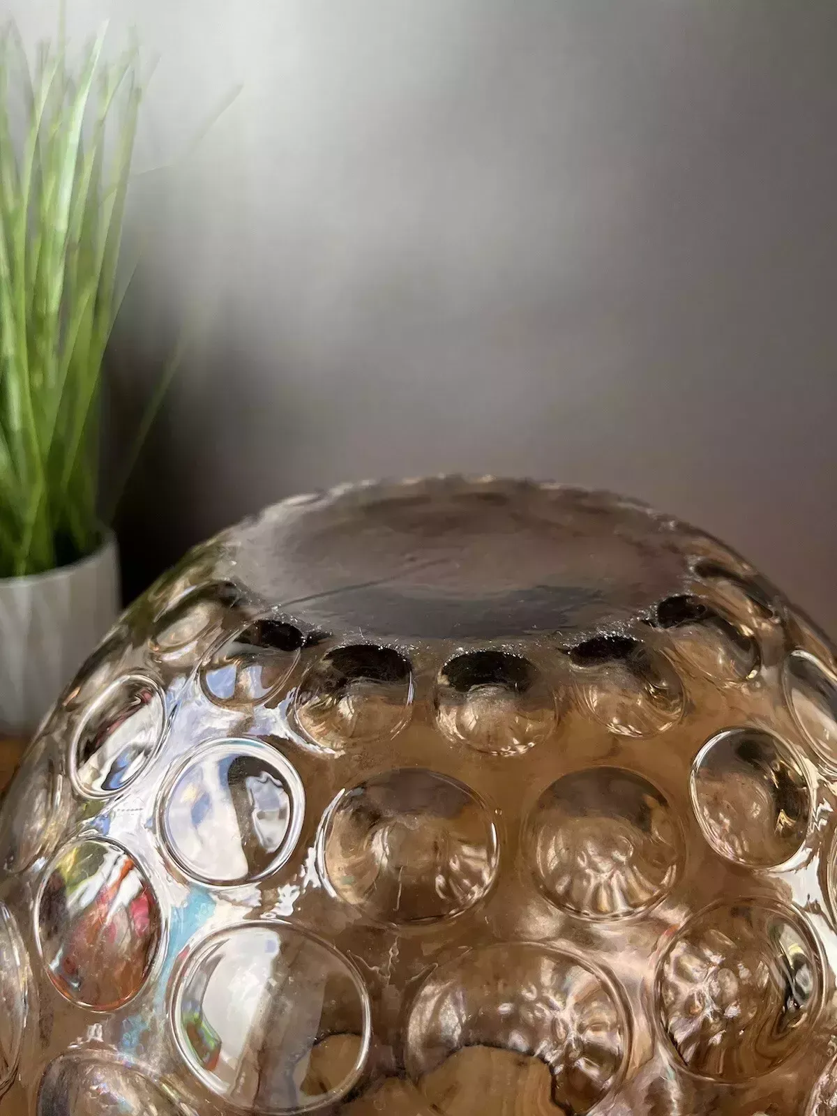 Home Decor Large Mid Century Grey Borske Sklo Union Olives Retro Bubble Glass Vase Bowl 60s photo
