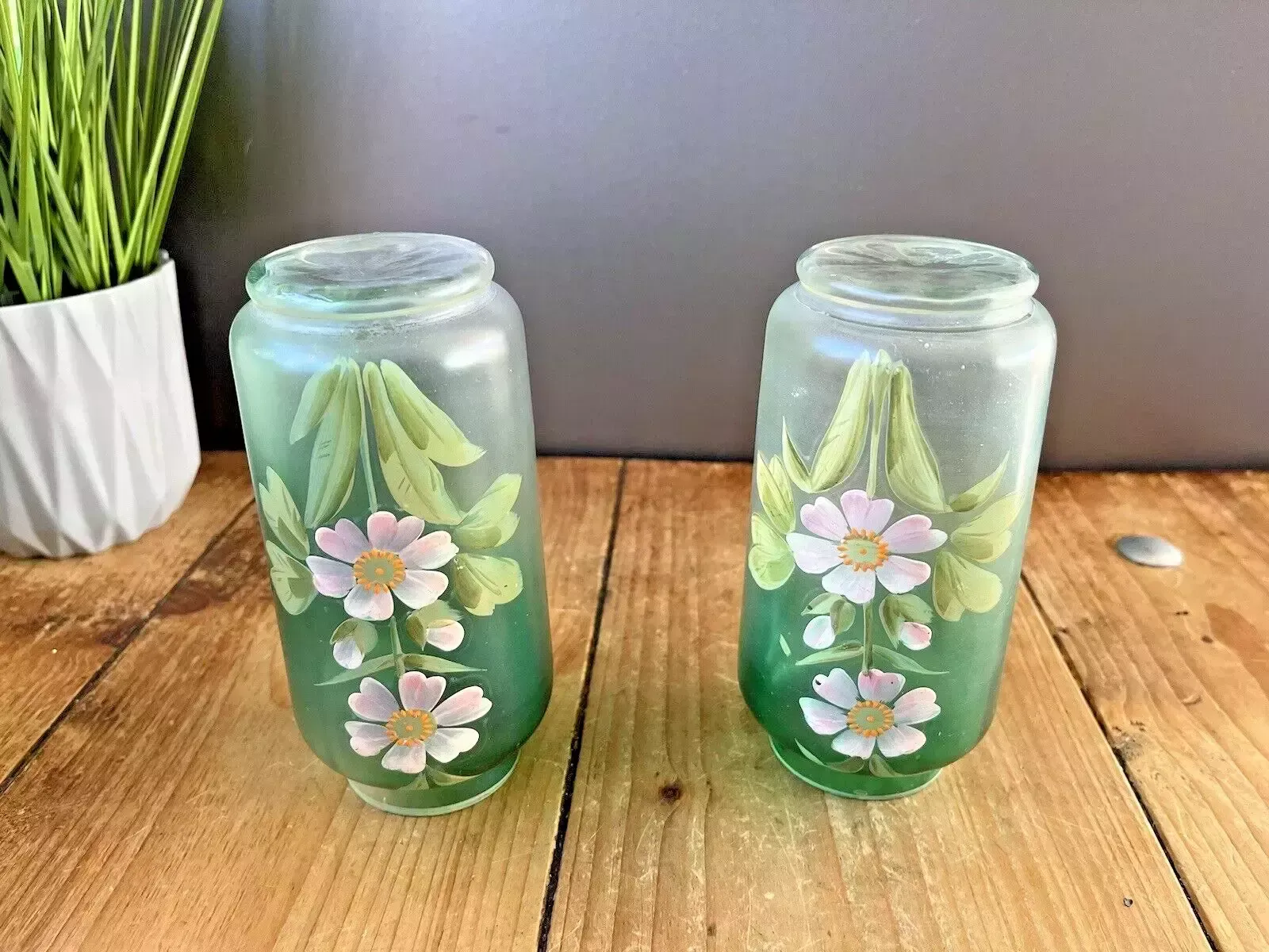 photo furniture Pair Of Art Nouveau Bohemian Green Enamel Painted Floral Vases Carl Goldberg